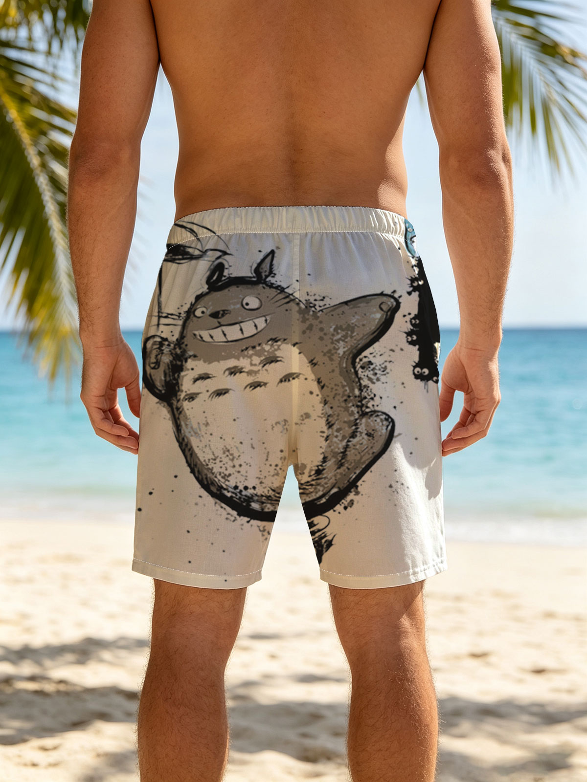 Totoro with Umbrella and Mini Totoros -  Beach shorts