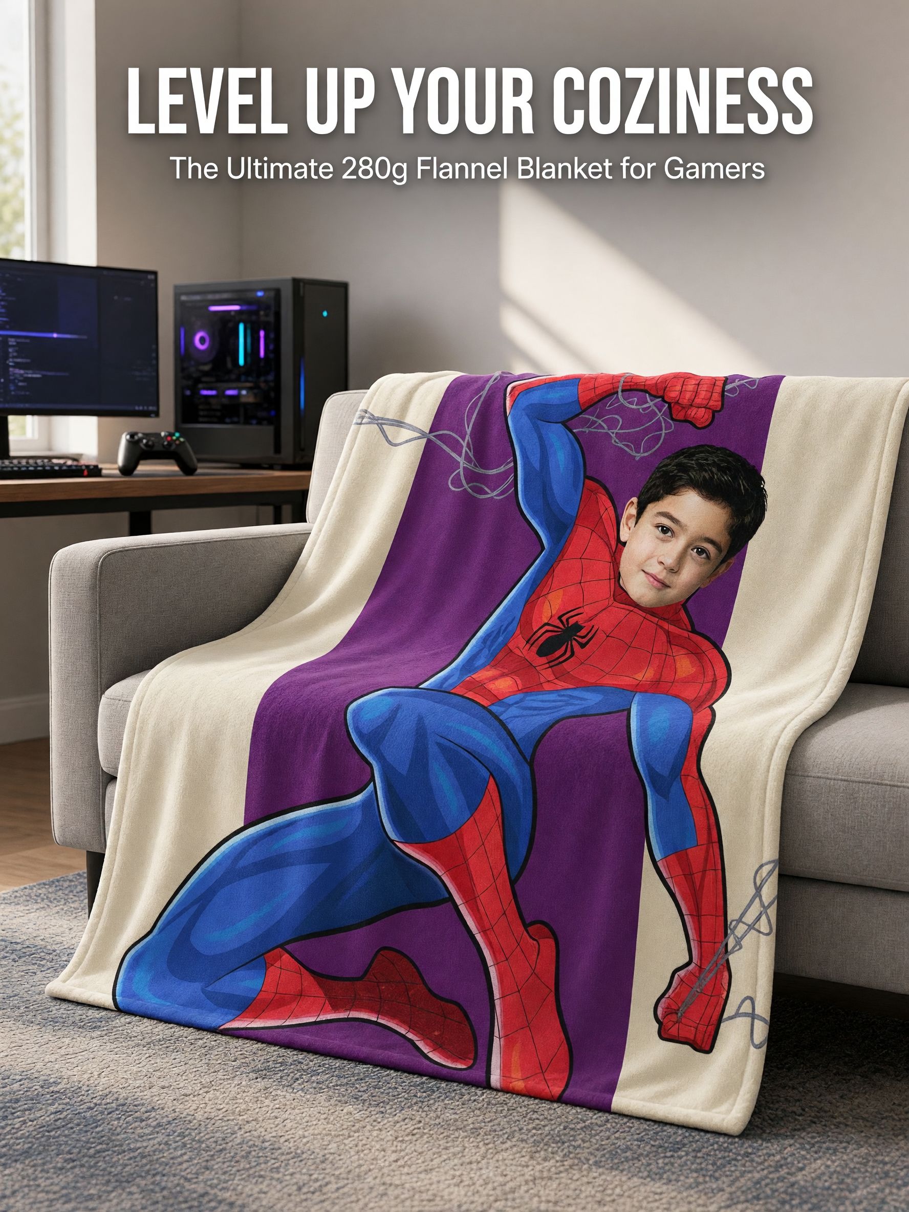 Custom Face Superhero Flannel Blanket Ultra Soft Plush Throw for Kids and Adults Ideal Personalized Gift