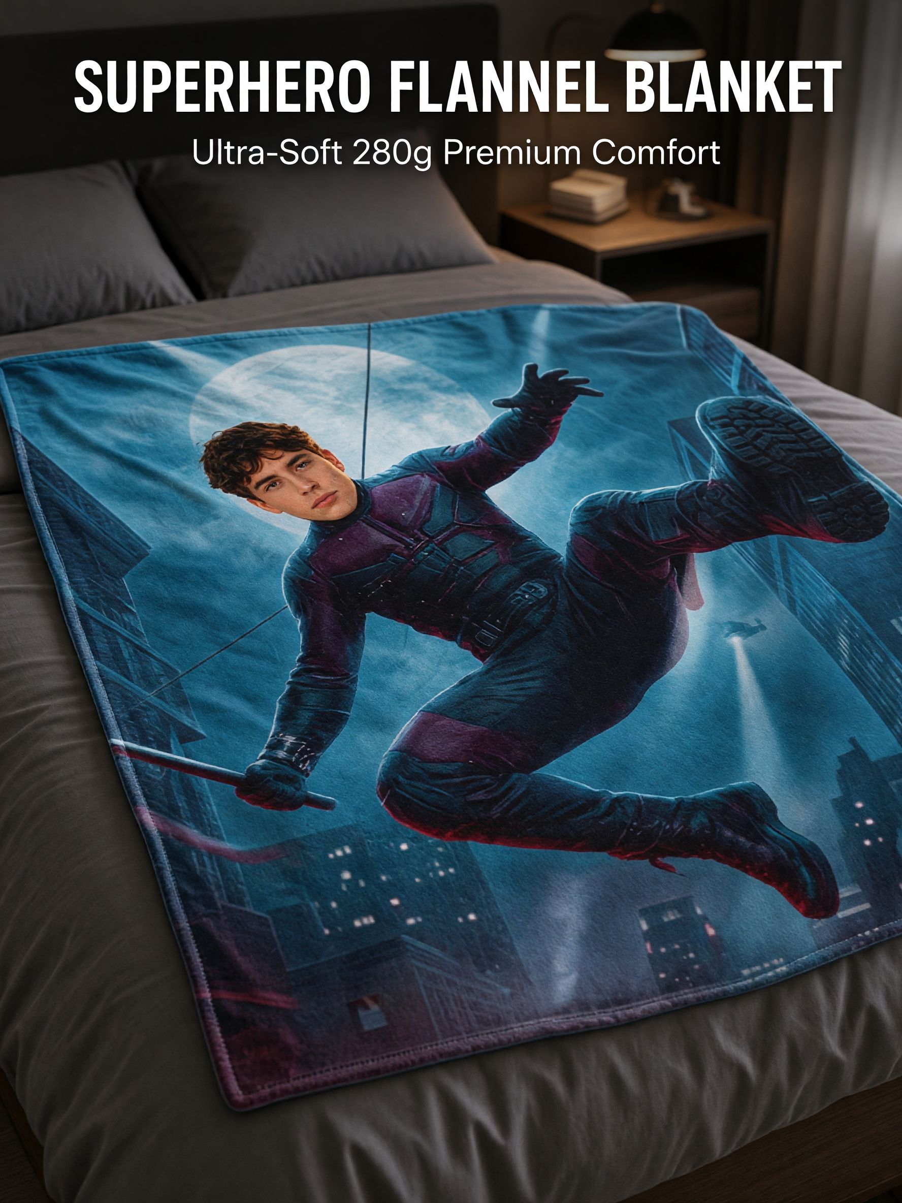 Custom Face Photo Superhero Flannel Fleece Blanket Cozy Personalized Action Hero Throw for Kids and Adults Gift