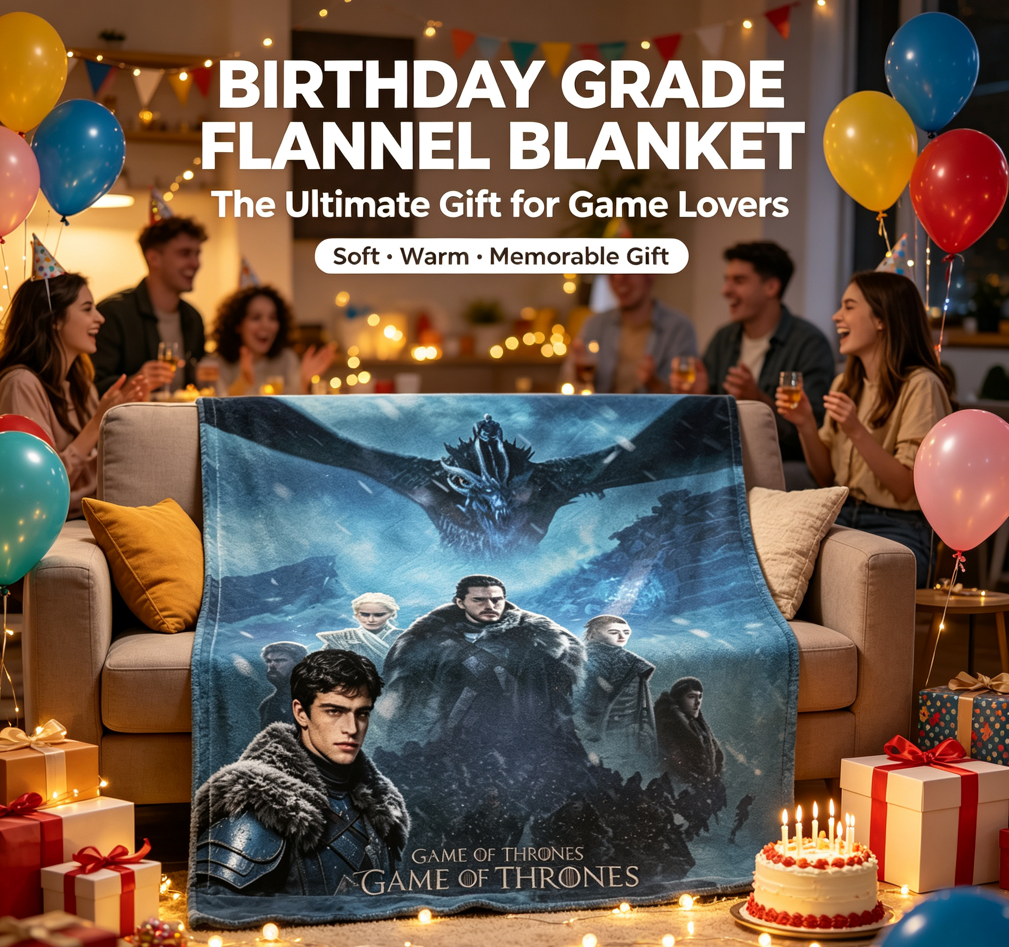 Custom Face Blanket Game of Thrones The Great War Flannel Blanket Winter Warfare Theme Gift for Fans and Collectors