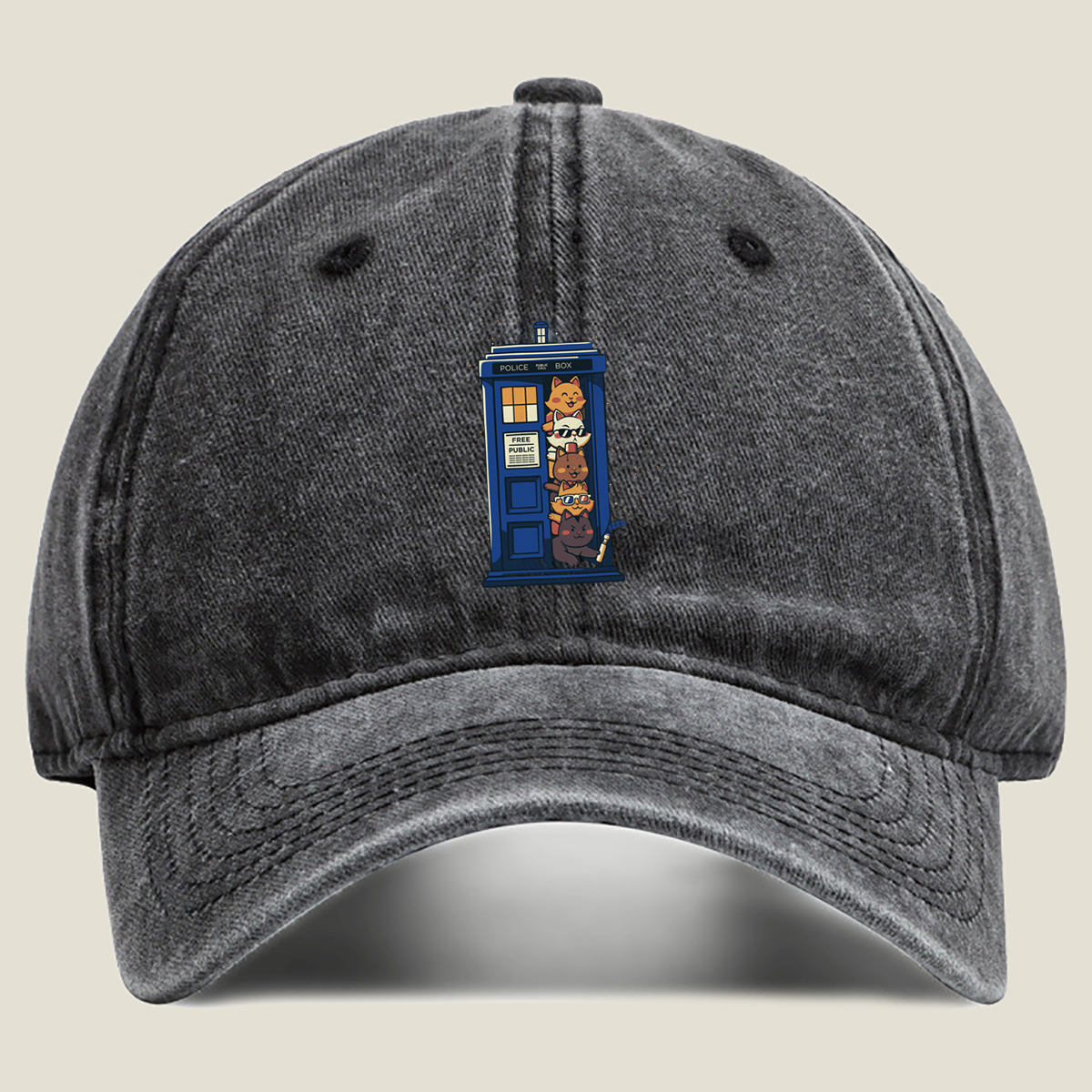 Doctor Who Cats in the TARDIS - Washed Denim - Baseball Cap