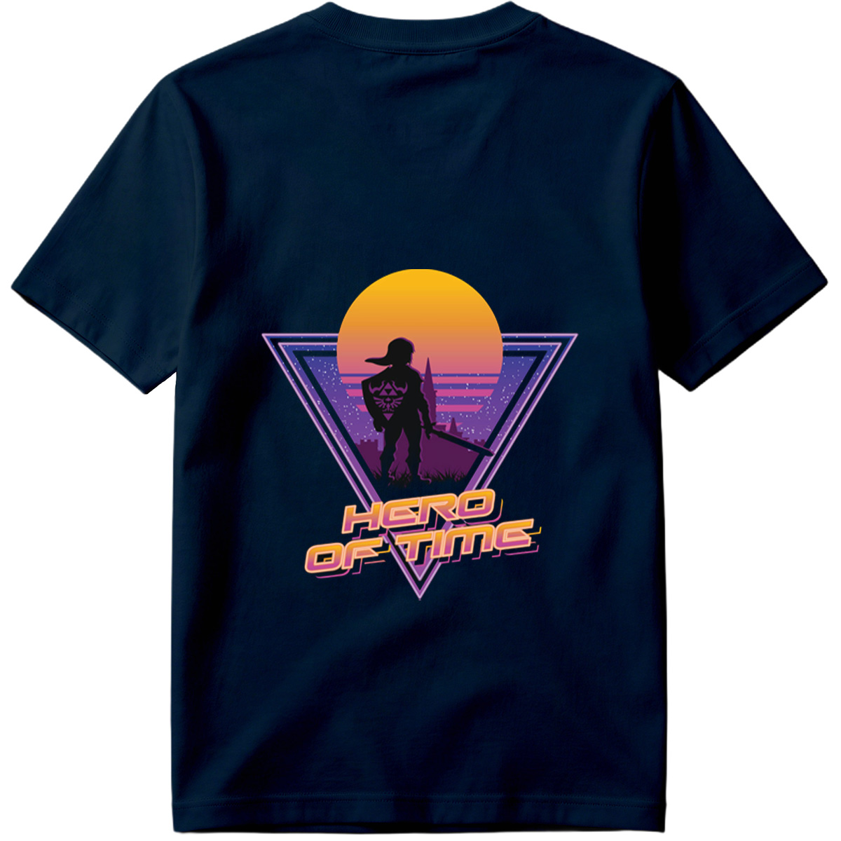 Hero of Time: Link Silhouette in Retro Sunset Scene - Tee