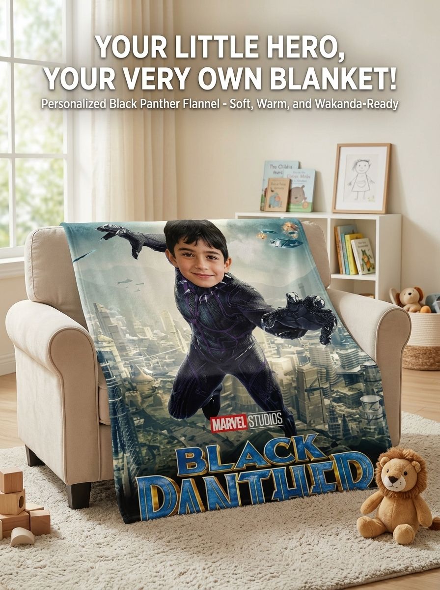 Custom Face Superhero Flannel Fleece Blanket Ultra Soft Cozy Personalized Throw Blanket Ideal Gift for Kids and Family