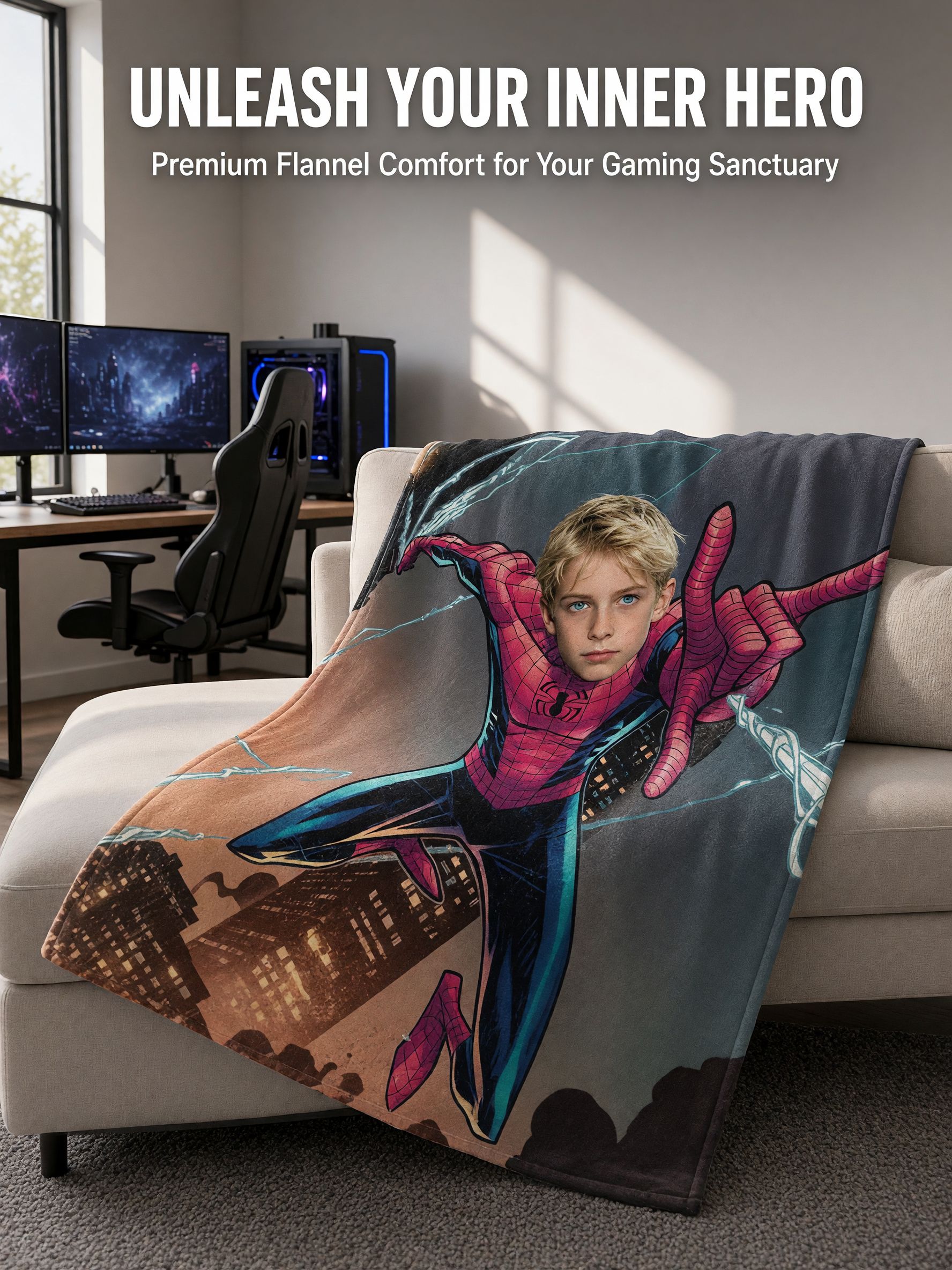 Custom Face Superhero Blanket Personalized Photo Flannel Throw for Kids and Adults Ideal Cozy Keepsake Gift
