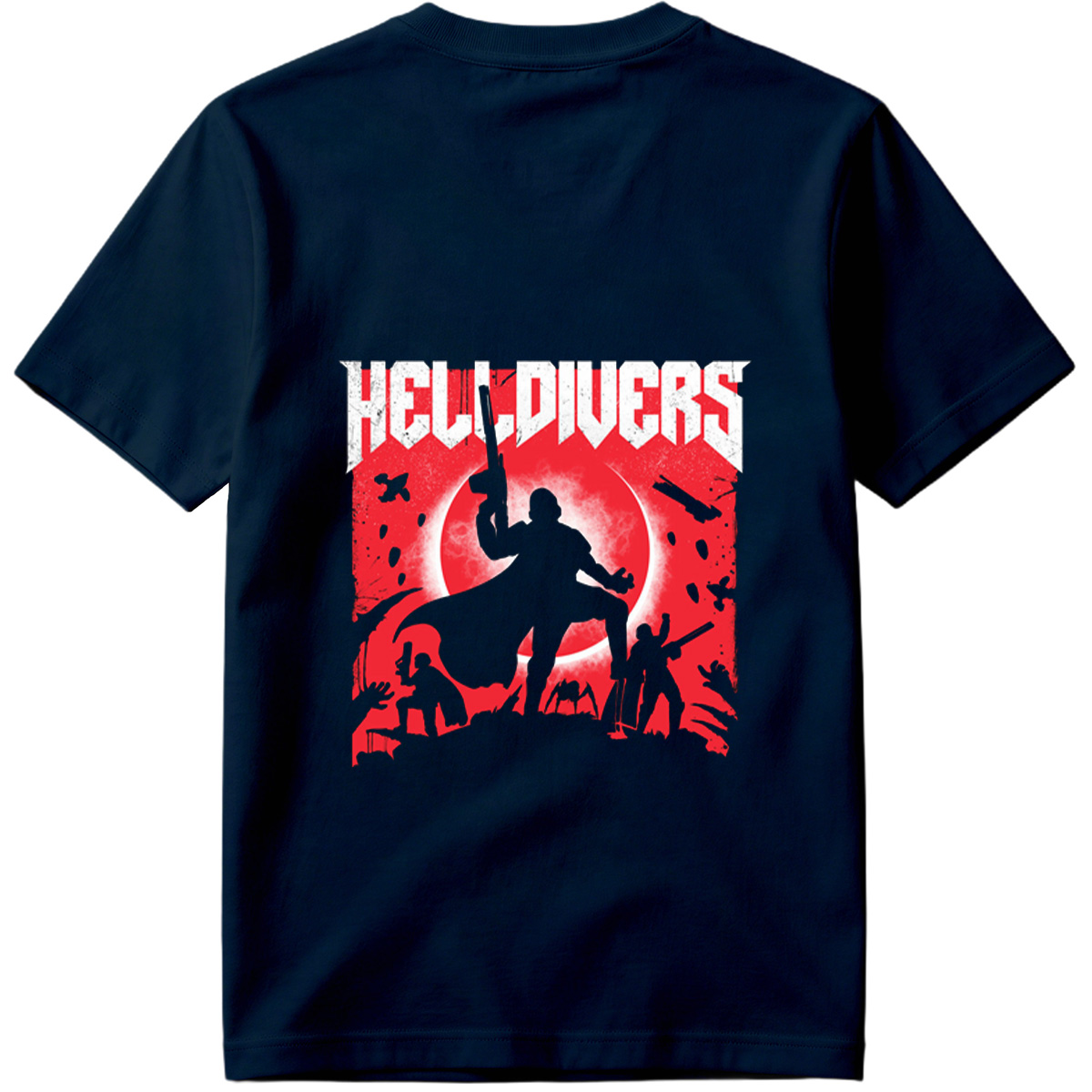 Helldivers: Silhouetted Warriors Against a Crimson Sky - Tee