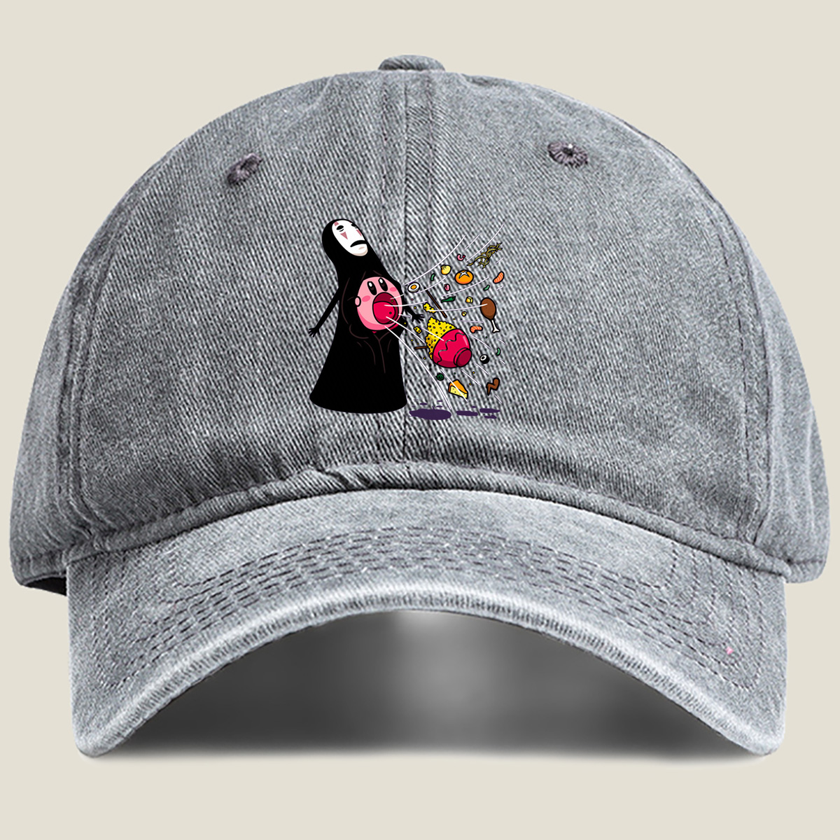 No-Face and Kirby: Food Explosion - Washed Denim - Baseball Cap