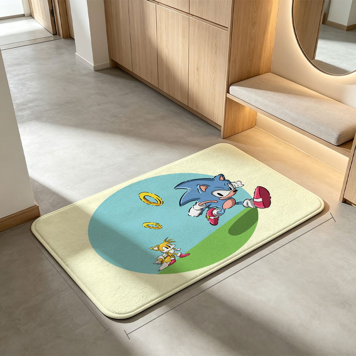 Sonic the Hedgehog and Tails Running with Golden Rings - Flannel floor mat