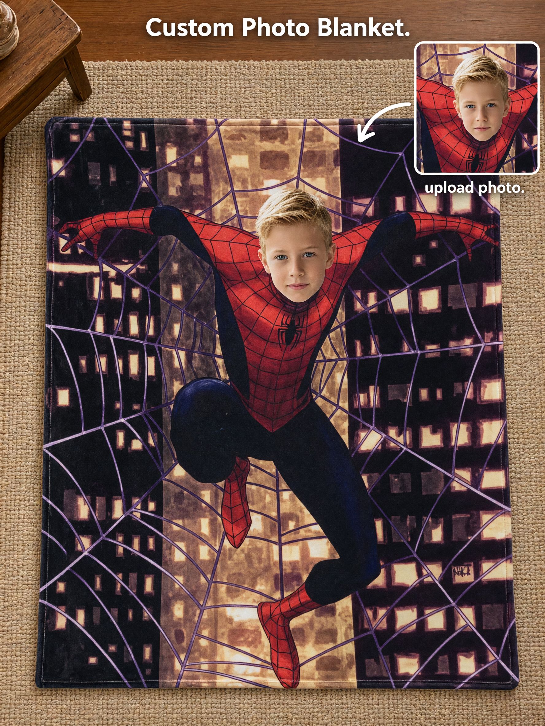 Custom Superhero Face Photo Blanket Ultra Soft Flannel Fleece Throw Personalized Gift for Kids Couch Bed