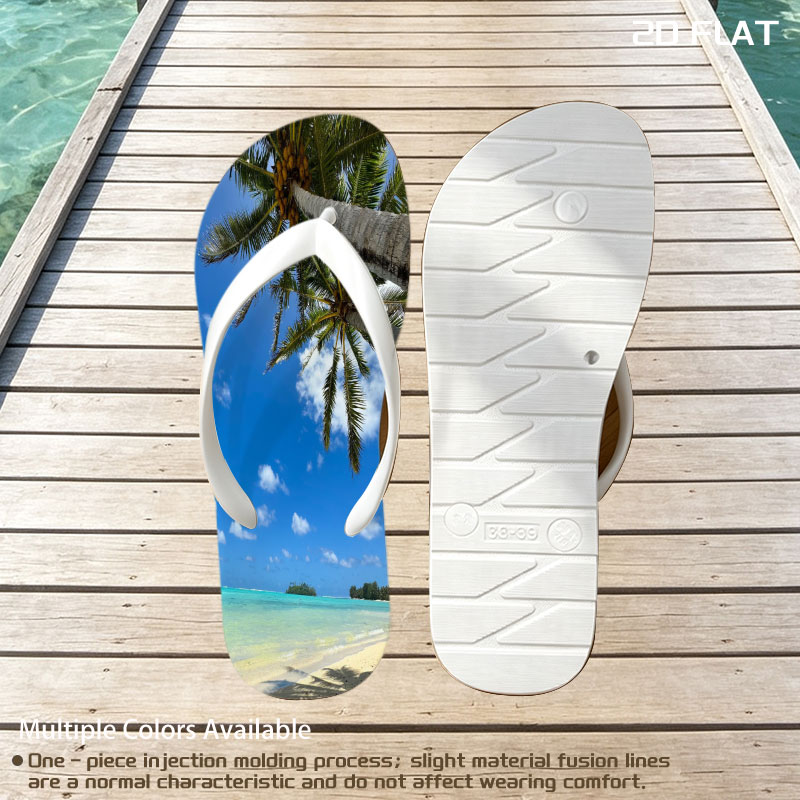 Tropical beach with palm trees and clear blue water -  flip-flops