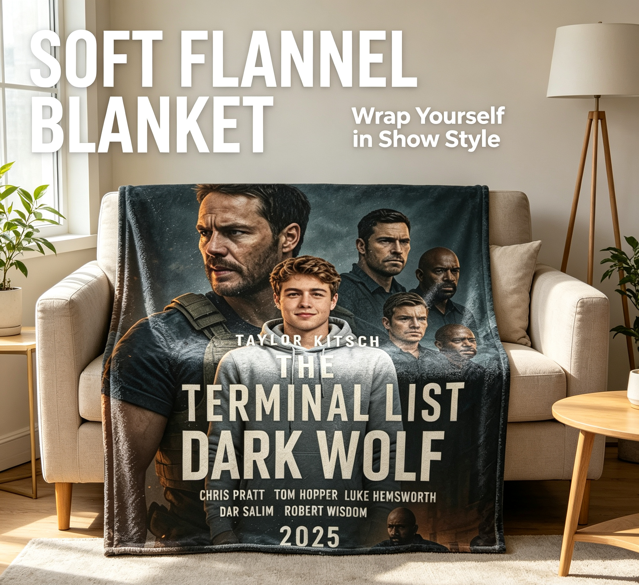 Custom Face Blanket The Terminal List Dark Wolf Flannel Blanket Movie Fan Gift for Men and Women Cozy Bedding Decor Perfect for Christmas or Birthday Present