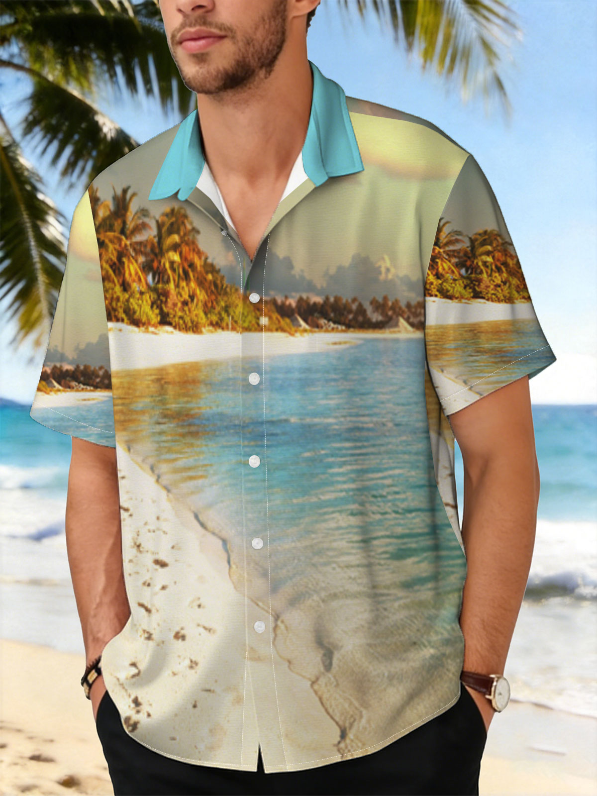 Tropical Beach with Clear Water and Palm Trees -  Shirt