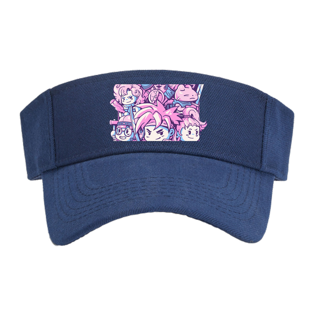 Chibi Characters in Pink and Blue with Clockwork Background -  Visor cap