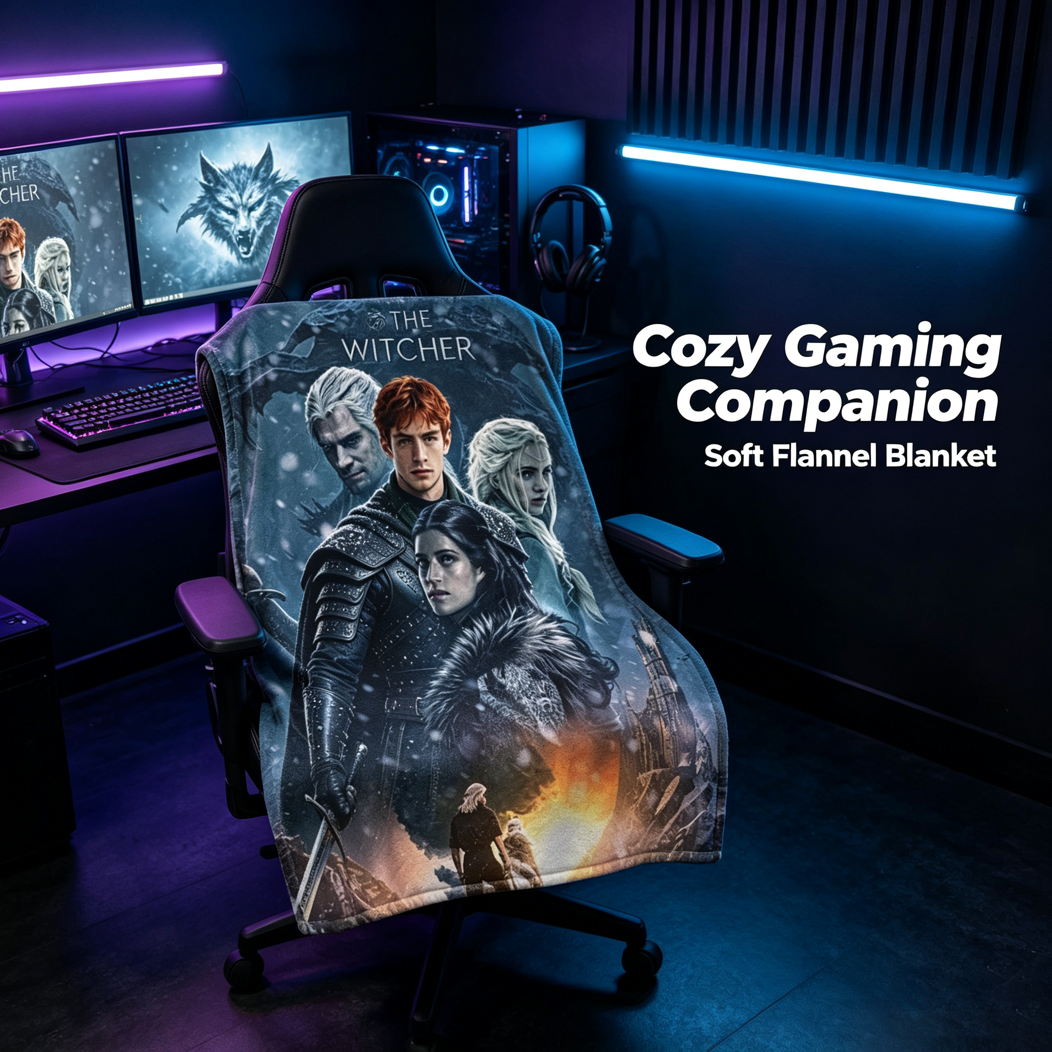 Custom Face Blanket The Witcher Netflix Series Flannel Blanket for Fans and Cosplay Gifts and Giveaways