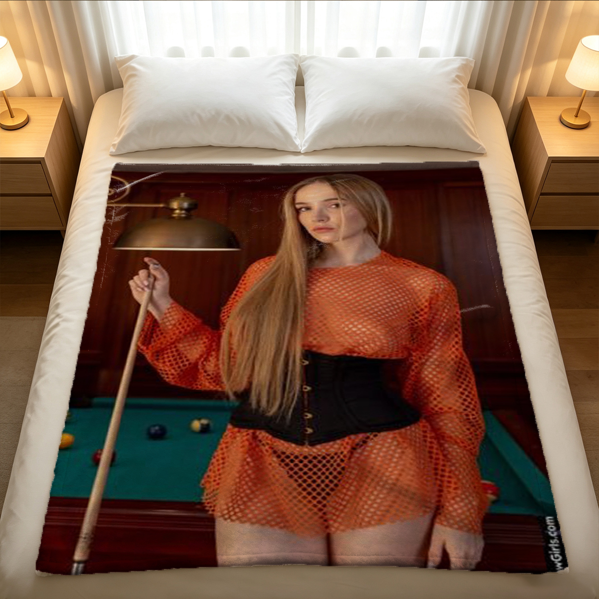 Nude Japanese Model Sitting on Bed Looking Back - Blanket
