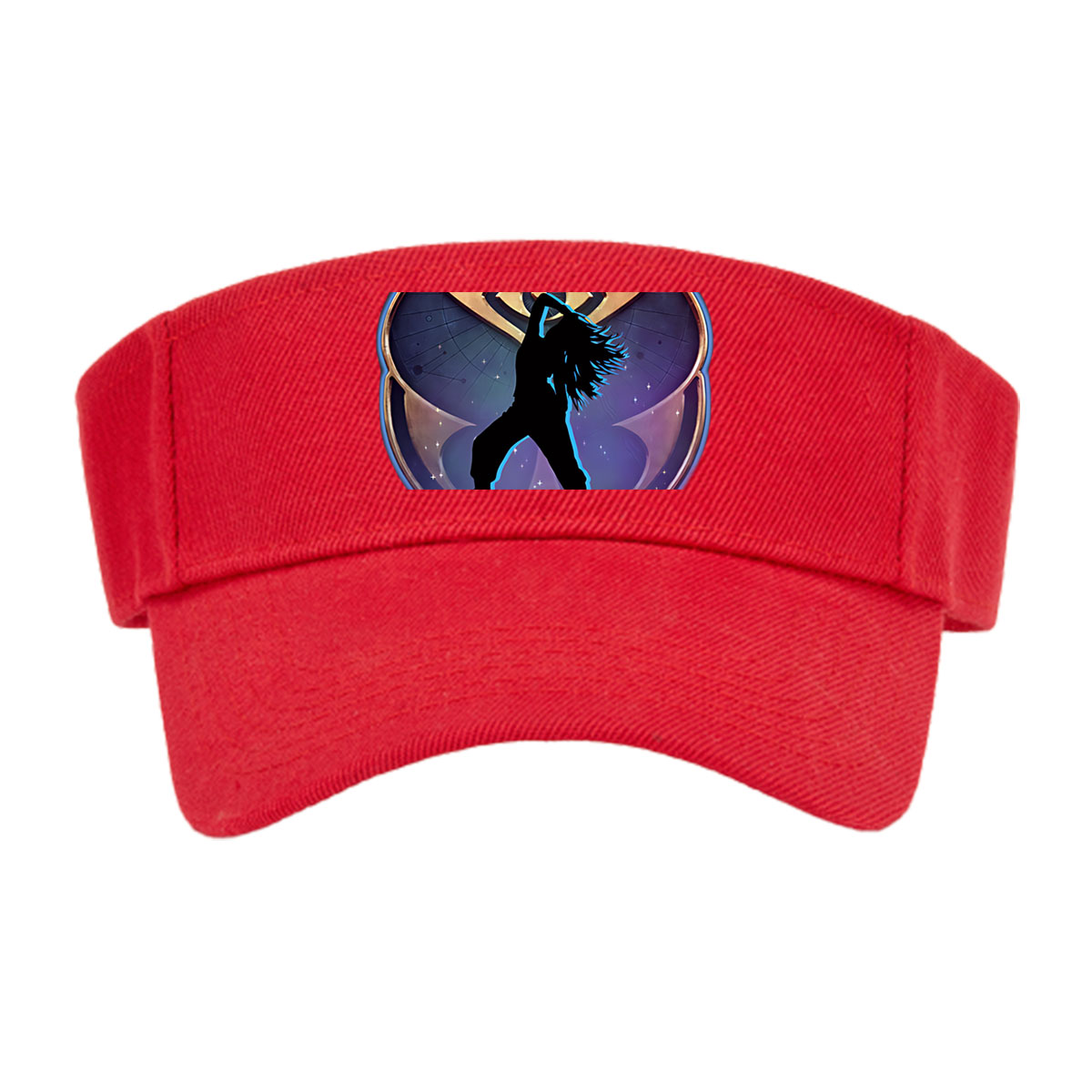 Silhouette of a dancer in front of an eye emblem, cosmic background -  Visor cap