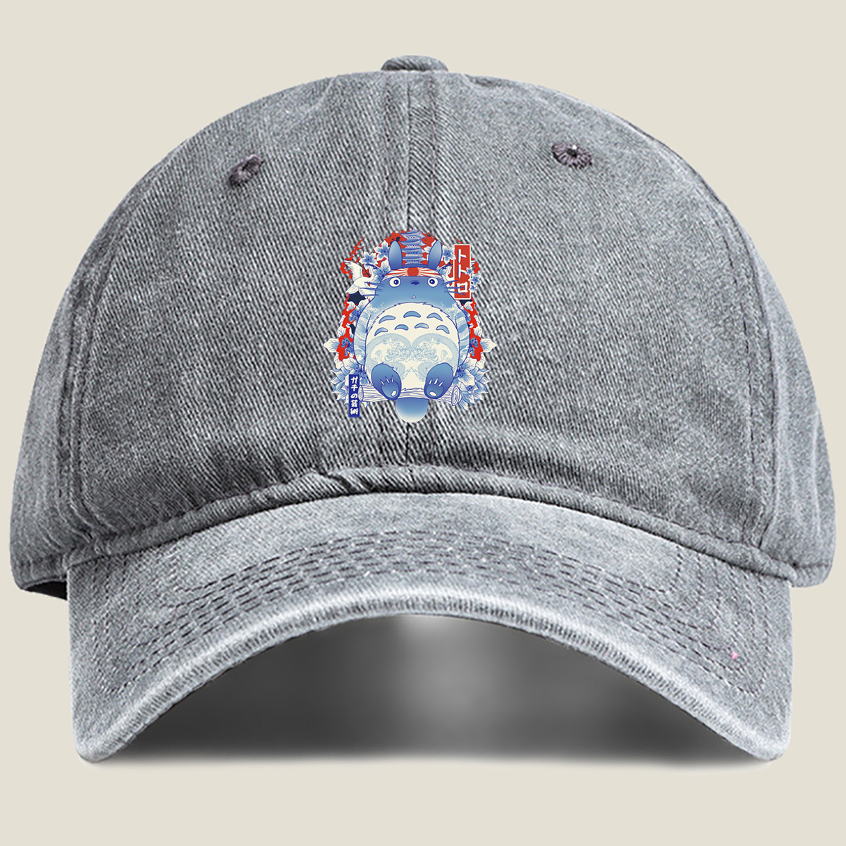 Totoro Japanese Art Design - Washed Denim - Baseball Cap