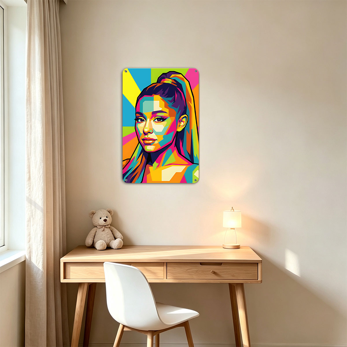 Colorful Pop Art Portrait of a Woman with Vibrant Geometric Patterns - painting