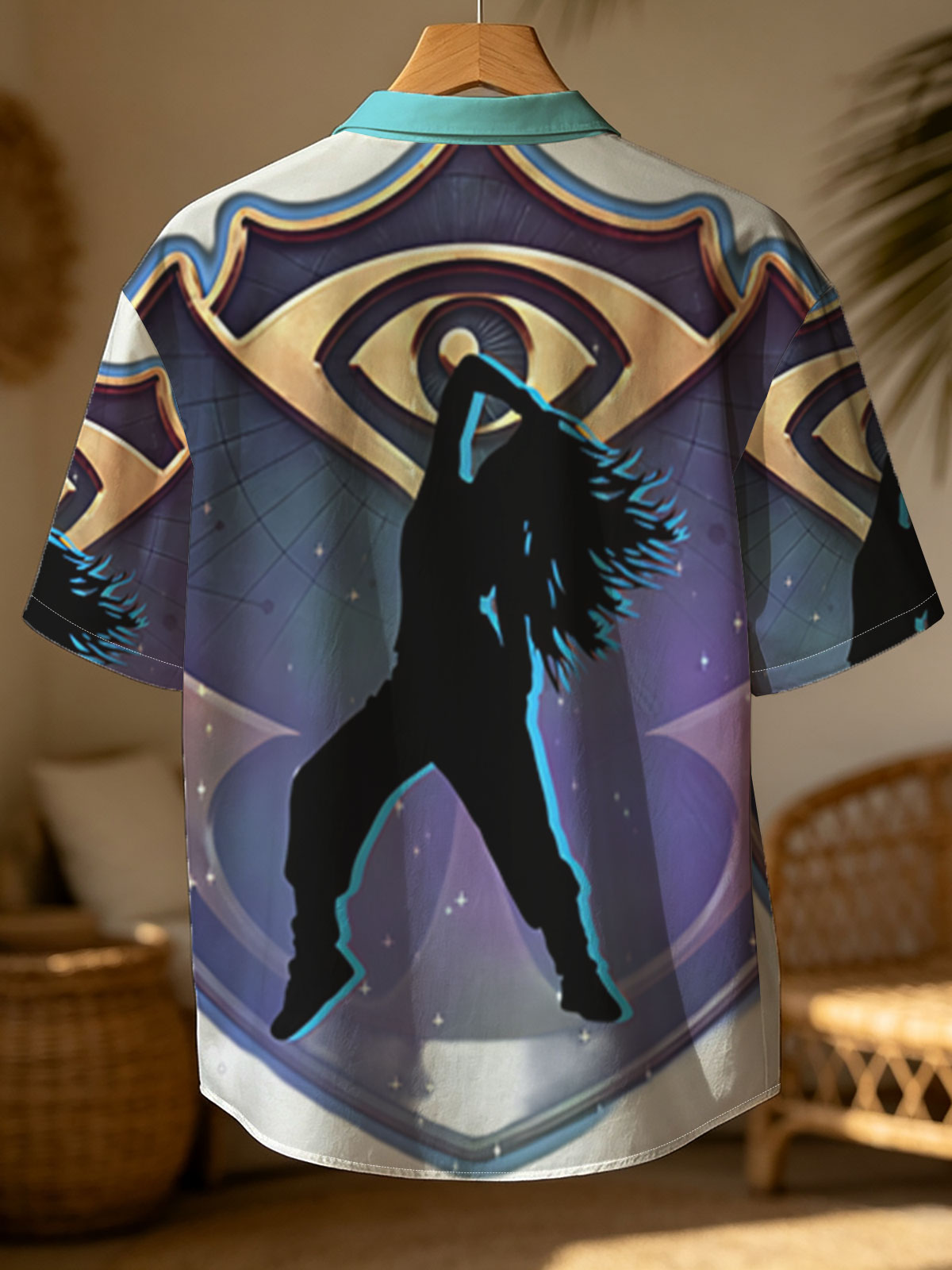 Silhouette of a dancer in front of an eye emblem, cosmic background -  Shirt