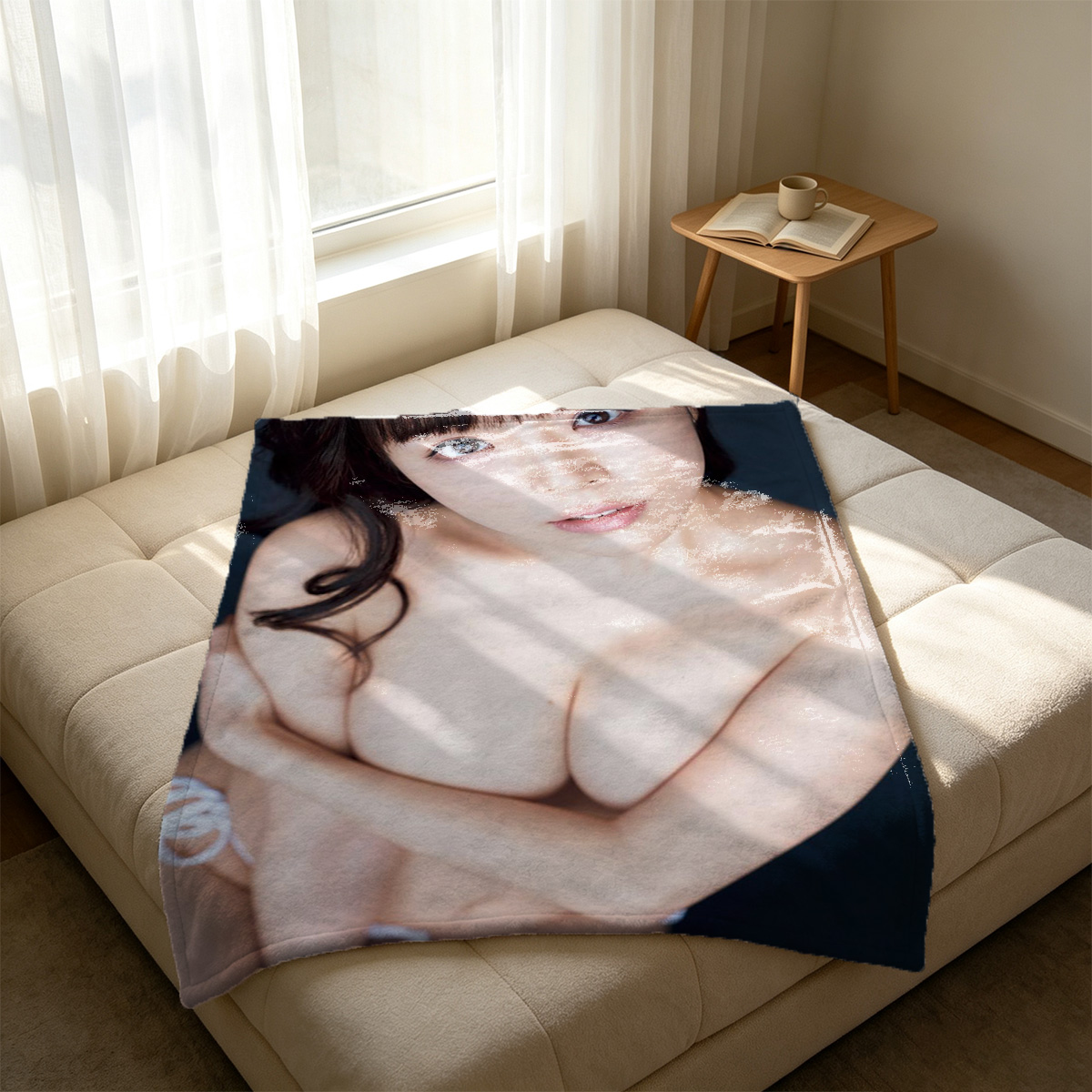 Two Nude Lesbians Holding Hands in the Ocean - Blanket