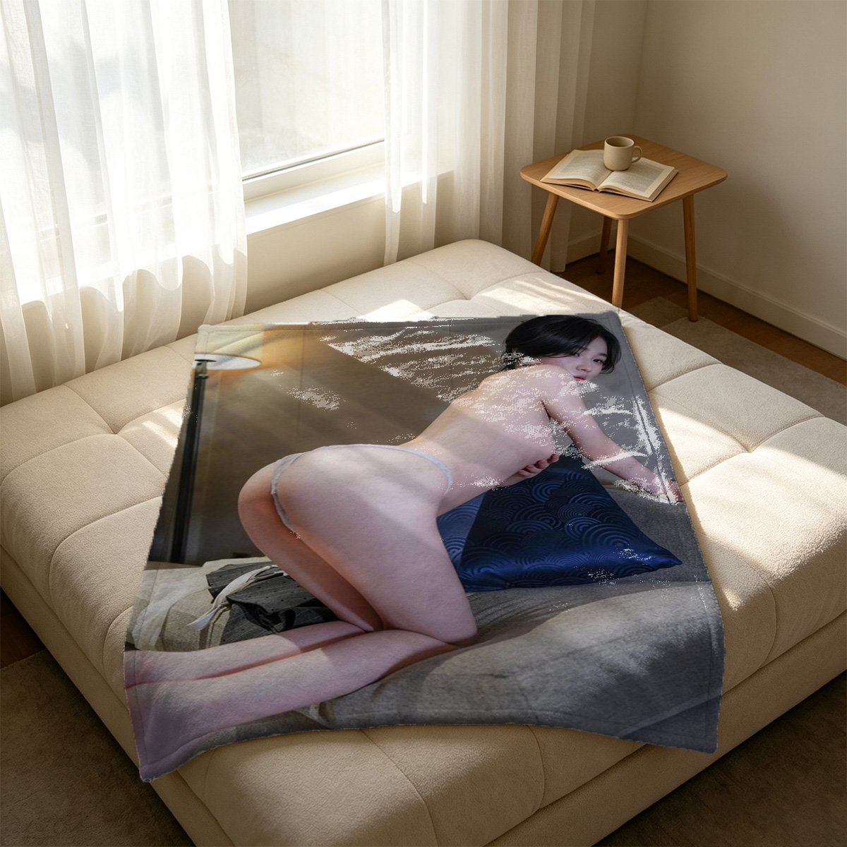 Jennifer Lawrence in pink lingerie on bed - Blanket