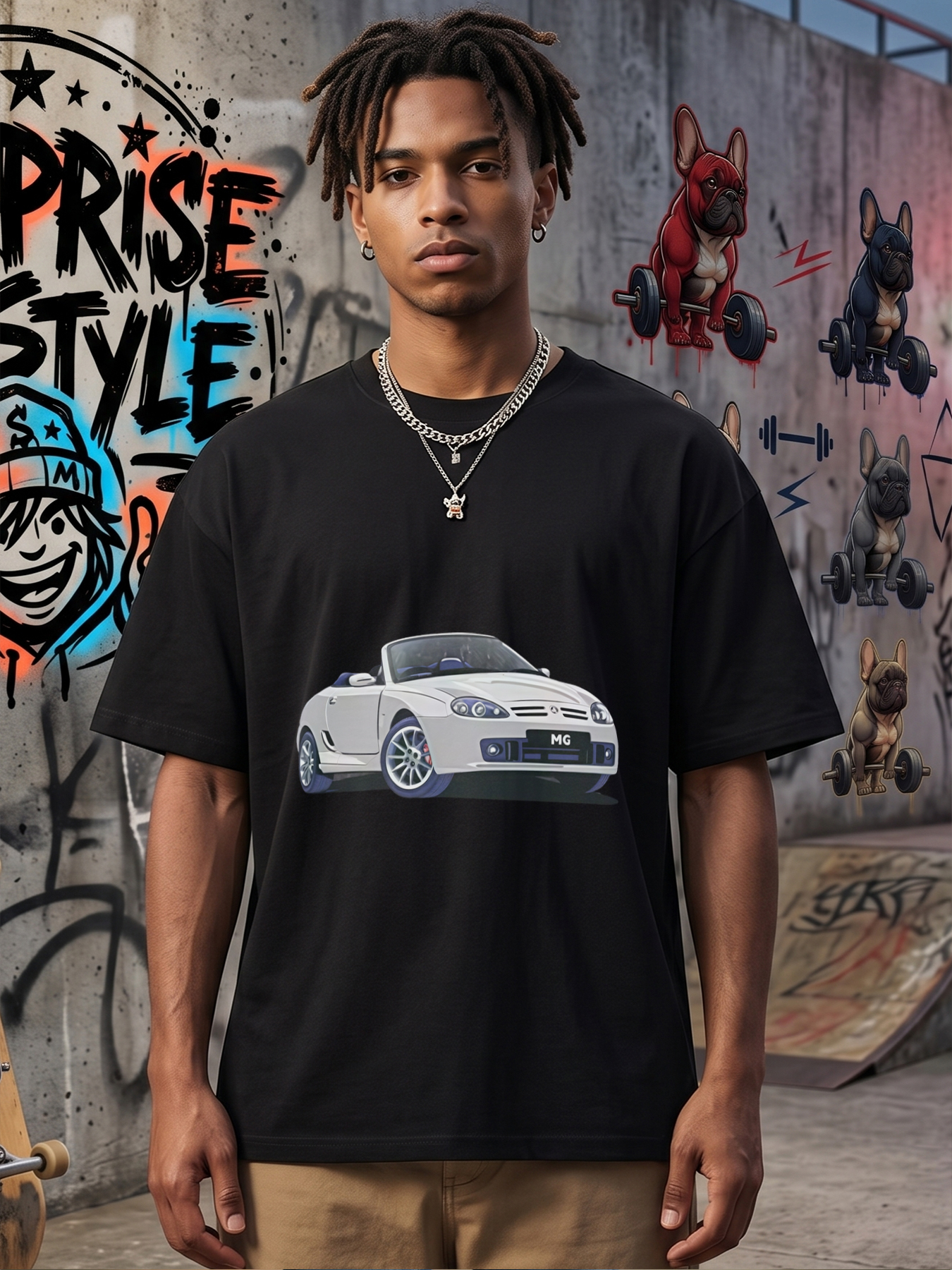 Men's Printed T-Shirt with MG Convertible Car Graphic and Logo Design Casual Round Neck Summer Lightweight Breathable Short Sleeve Tee for Car Enthusiasts and Automotive Fans