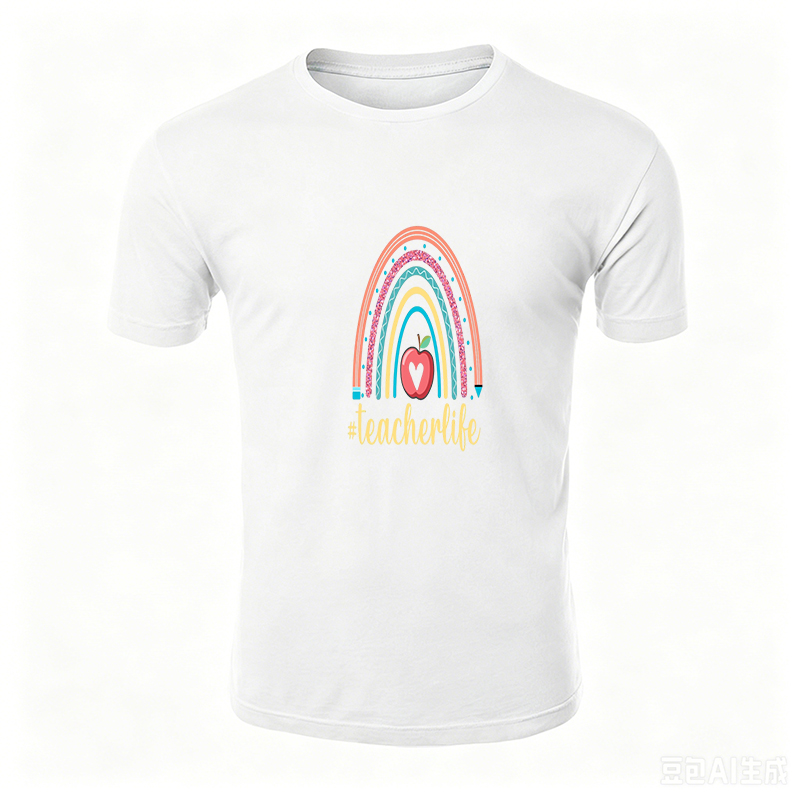 Unisex Classic T-Shirt Rainbow Apple Teacher Life Print - Perfect for Teachers, School Staff & Educators, Ideal for Work, Casual Wear, and Back to School Events