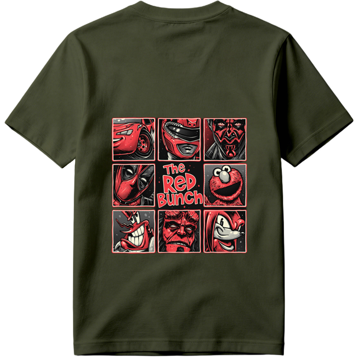 The Red Bunch: Lightning McQueen, Darth Maul, Deadpool, Elmo, Dr. Seuss's The Grinch, Hellboy, and Knuckles - Tee