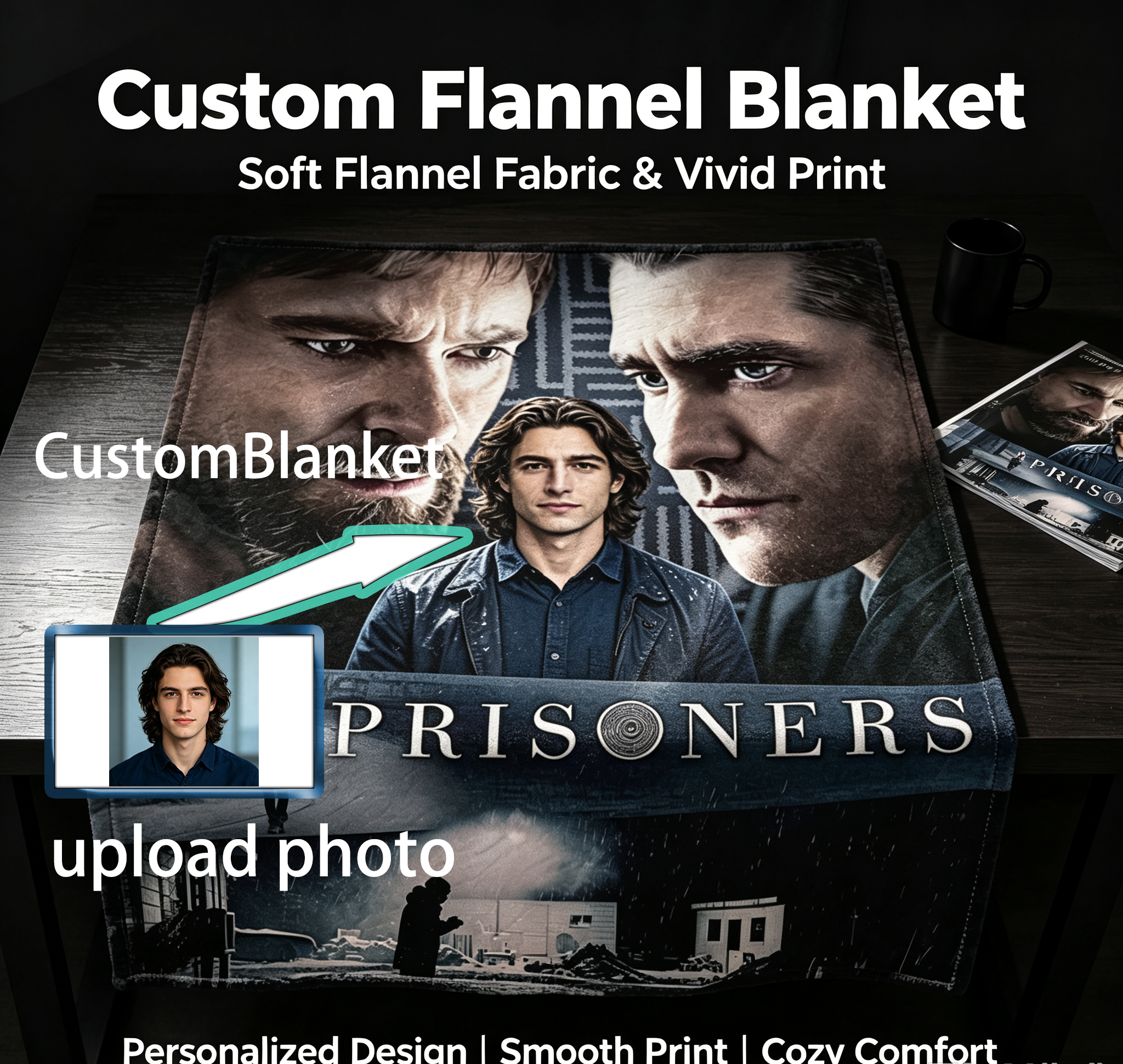 Custom Face Blanket Prisoners Movie Characters Flannel Blanket Perfect for Couch Watching or Gifting Fans of Drama Films and Hollywood Cinema