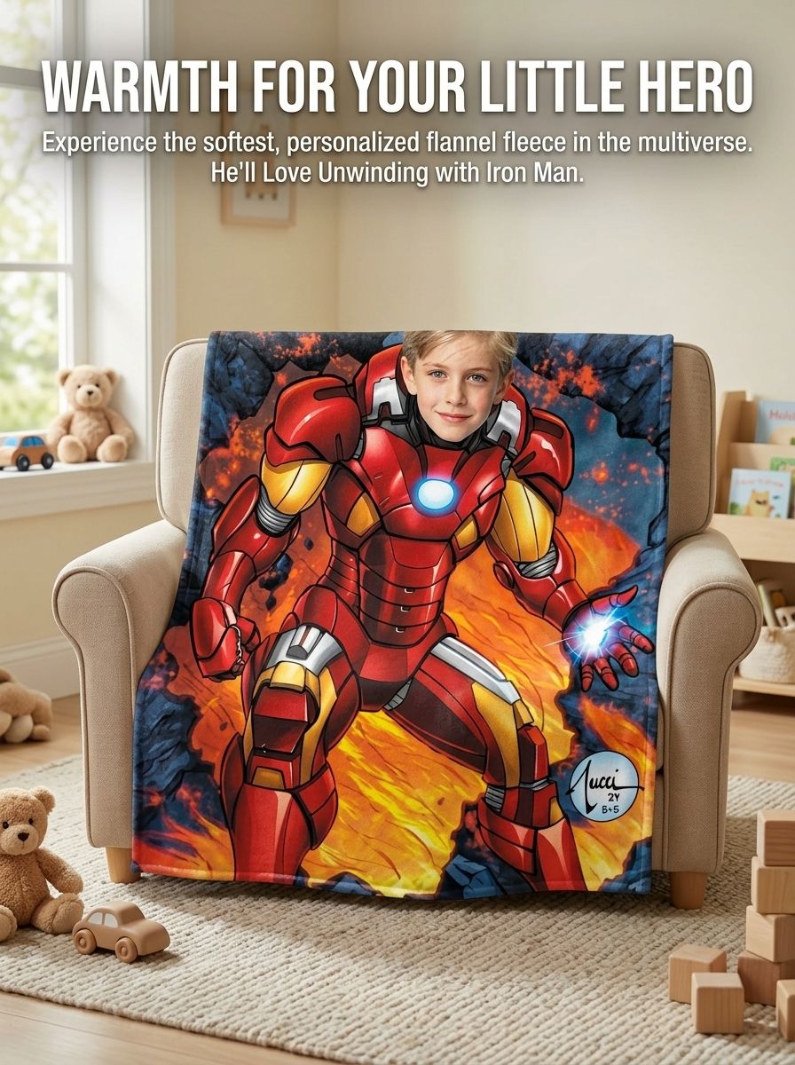 Personalized Superhero Face Photo Blanket Custom Flannel Fleece Throw Soft Anti-Pilling Bed Couch Travel Cozy Gift