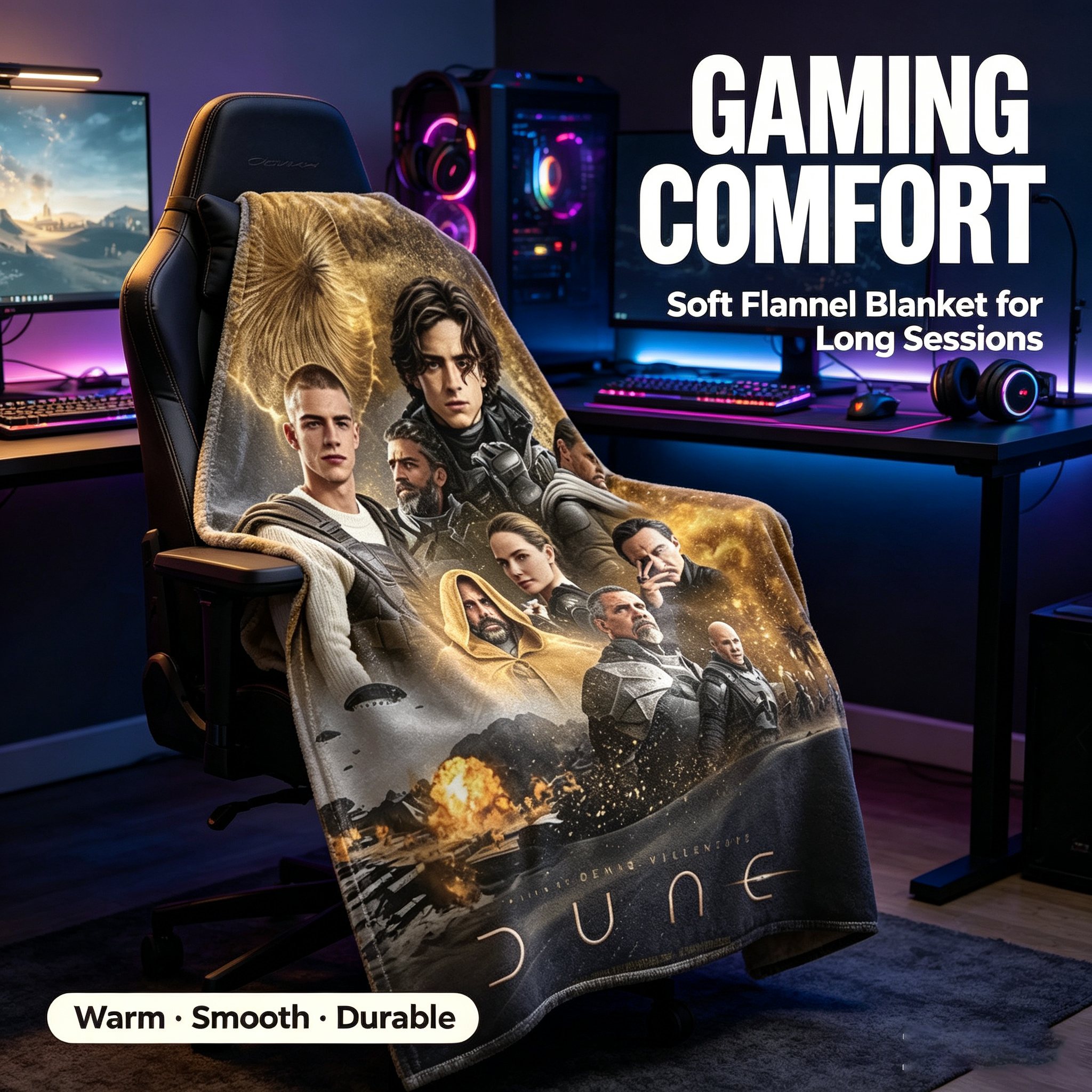 Custom Face Blanket Dune Movie Character Flannel Blanket Perfect for Fans of Sci-Fi Films Cozy Home Decor Gift or Giveaway