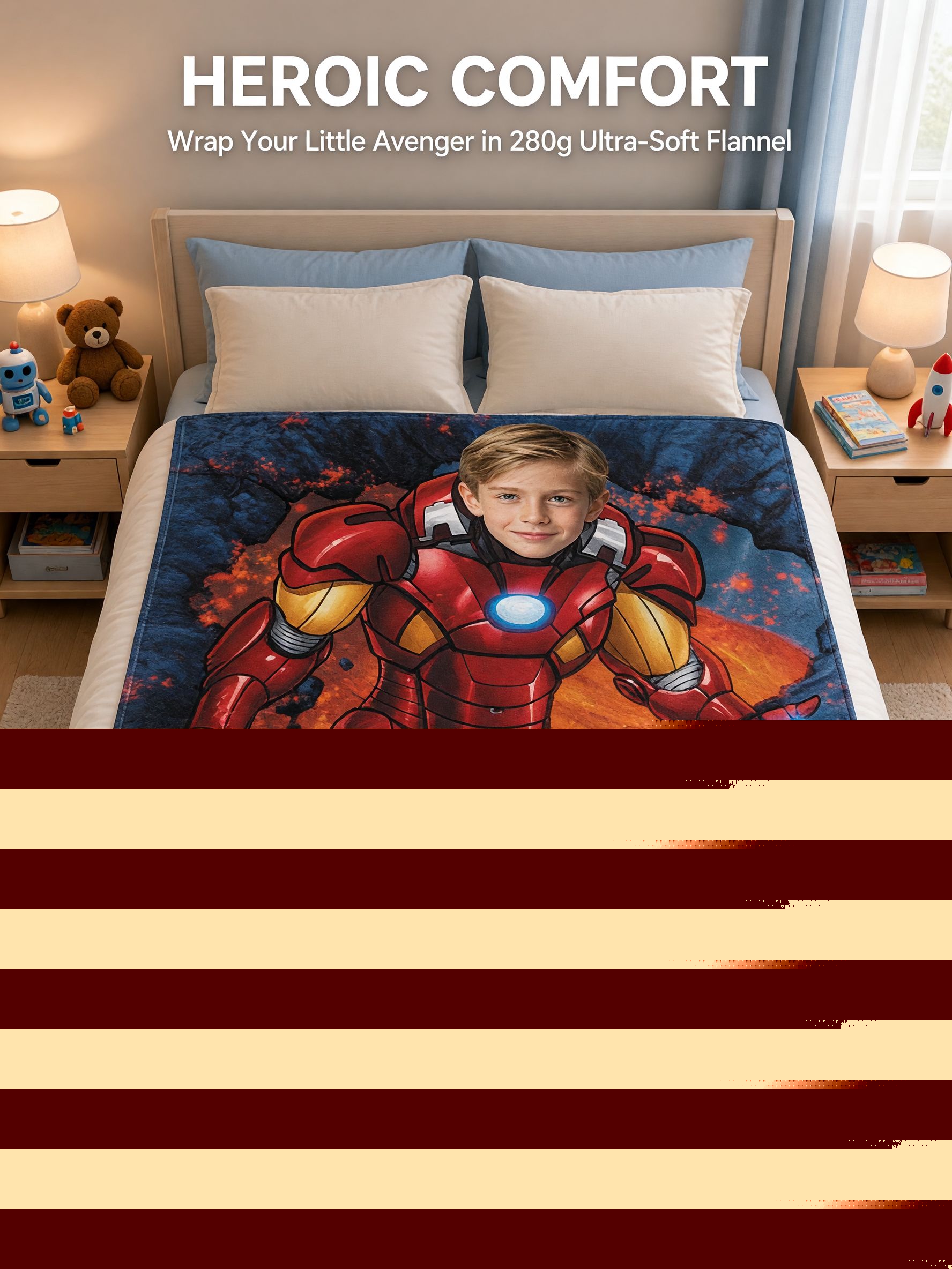 Personalized Superhero Face Photo Blanket Custom Flannel Fleece Throw Soft Anti-Pilling Bed Couch Travel Cozy Gift