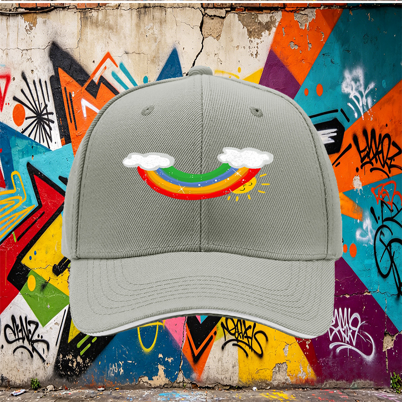Unisex Classic Sandwich Hat with Rainbow and Sun Print | Perfect for Outdoor Activities, Beach, Camping, Daily Wear | Ideal for Adults and Teens Seeking Fun, Colorful Headwear