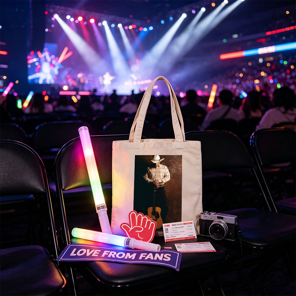 George Strait Holding Acoustic Guitar in Cowboy Attire Against Rustic Background - Canvas tote bags