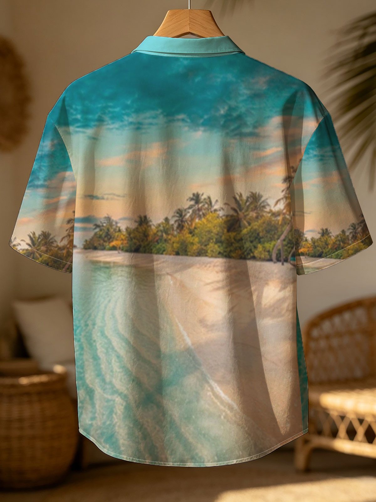 Tropical beach with crystal clear water and palm trees at sunset -  Shirt