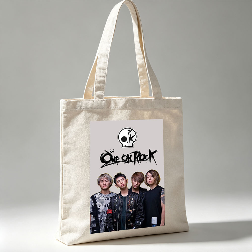 One Ok Rock Band Members Standing Together in Stylish Outfits with Logo Above - Canvas tote bags