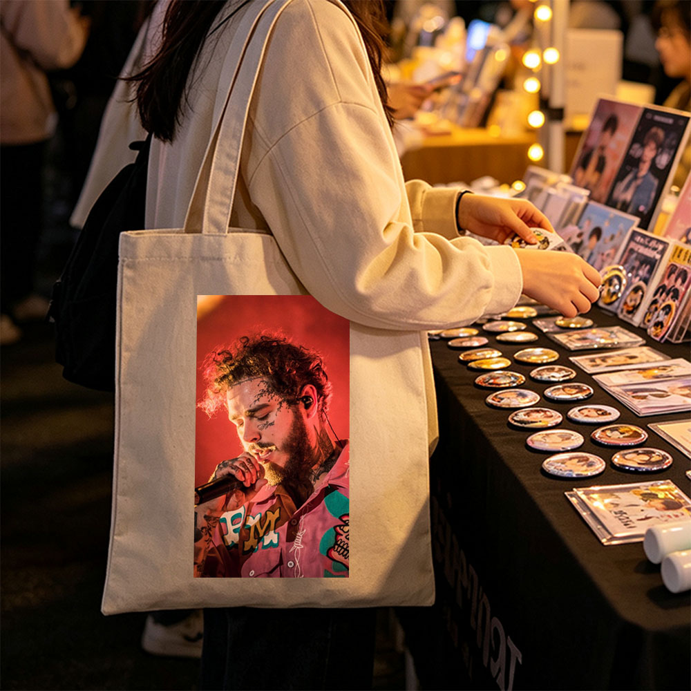 Post Malone Performing Live on Stage with Microphone in Hand - Canvas tote bags