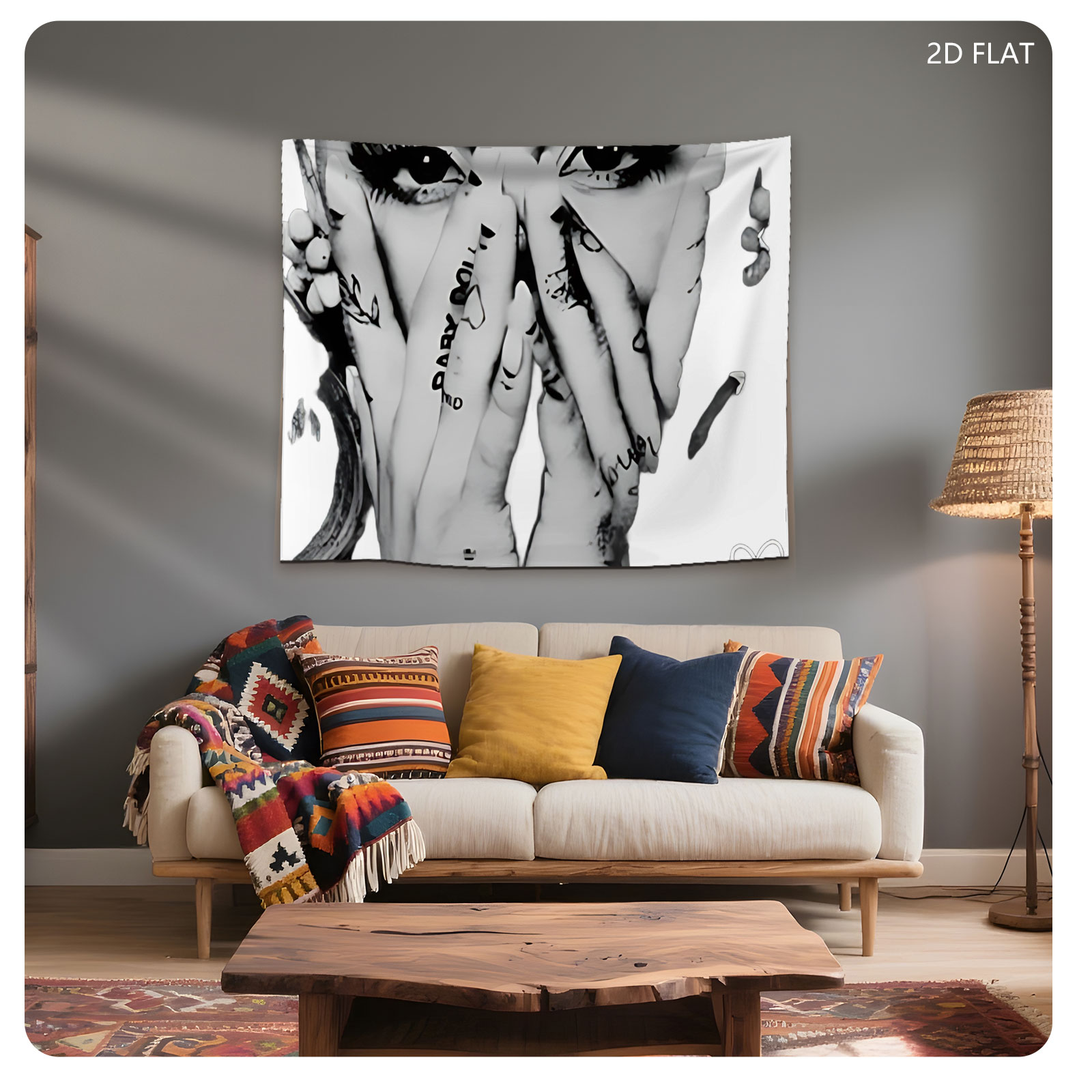 Lady Gaga: Dramatic Monochrome Portrait with Tattooed Hands and Signature - Tapestry