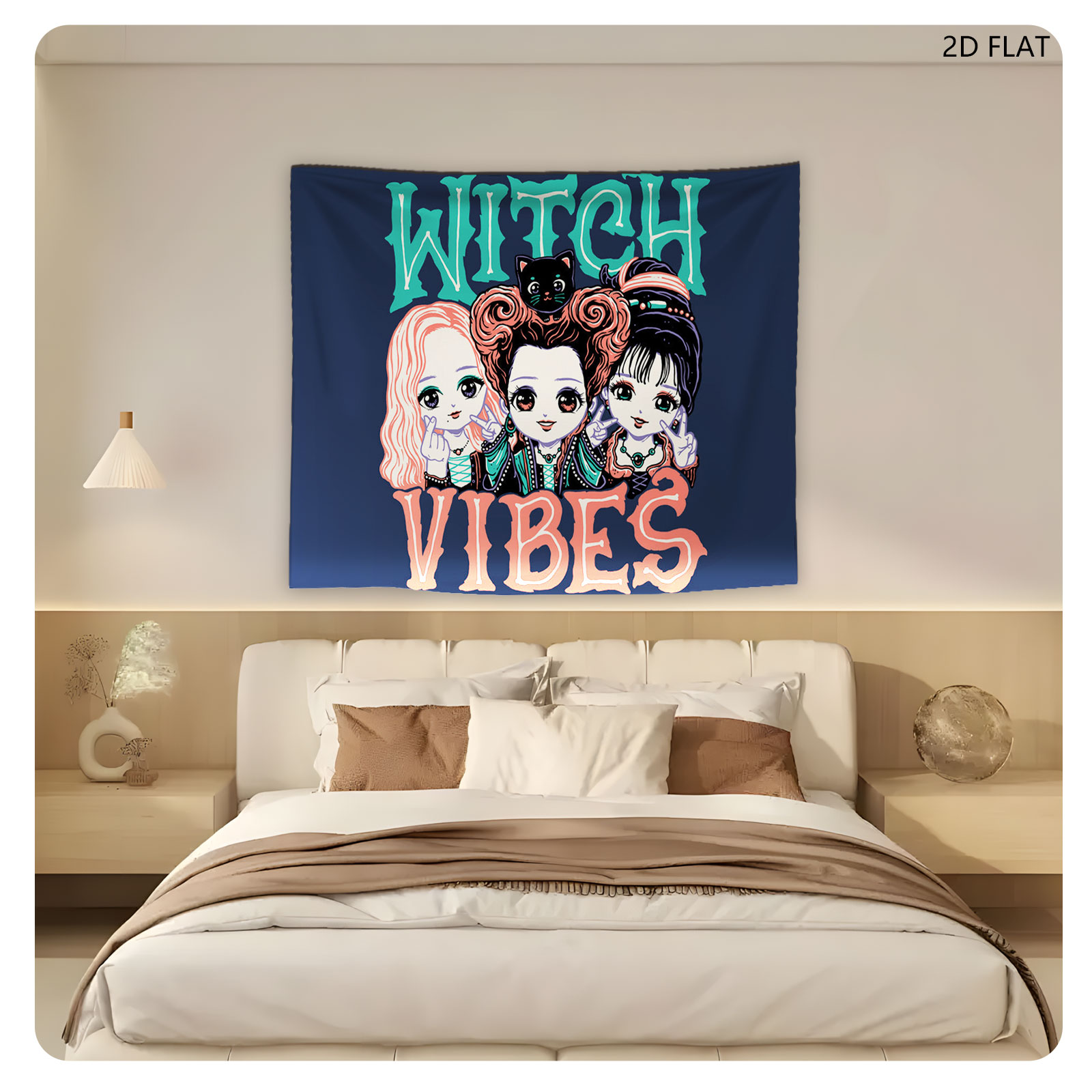 Witch Vibes: Three Magical Girls with Cat and Gothic Style - Tapestry