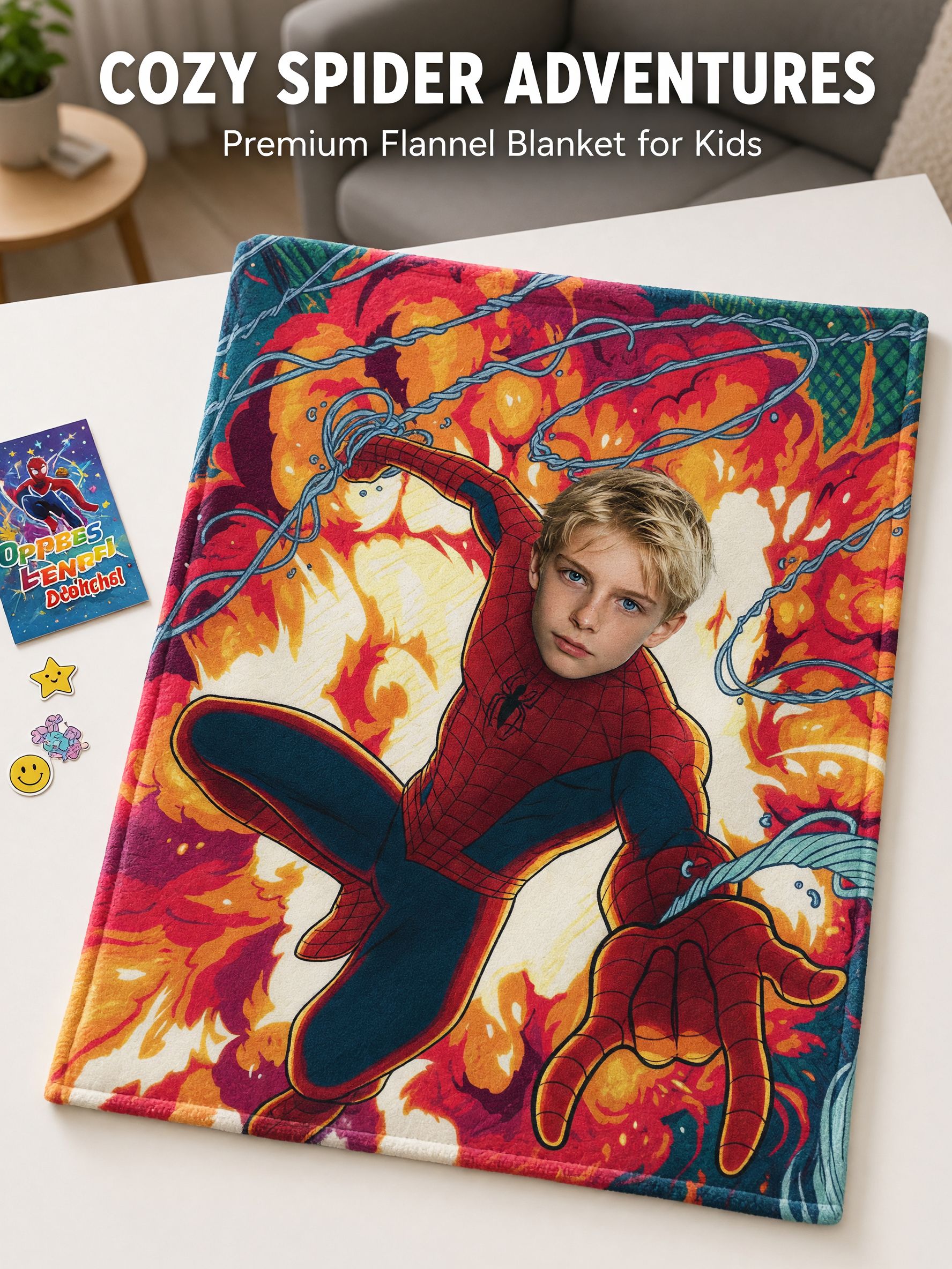 Personalized Superhero Face Photo Blanket Custom Velvet Flannel Throw for Kids Adults Comic Action Hero Gift