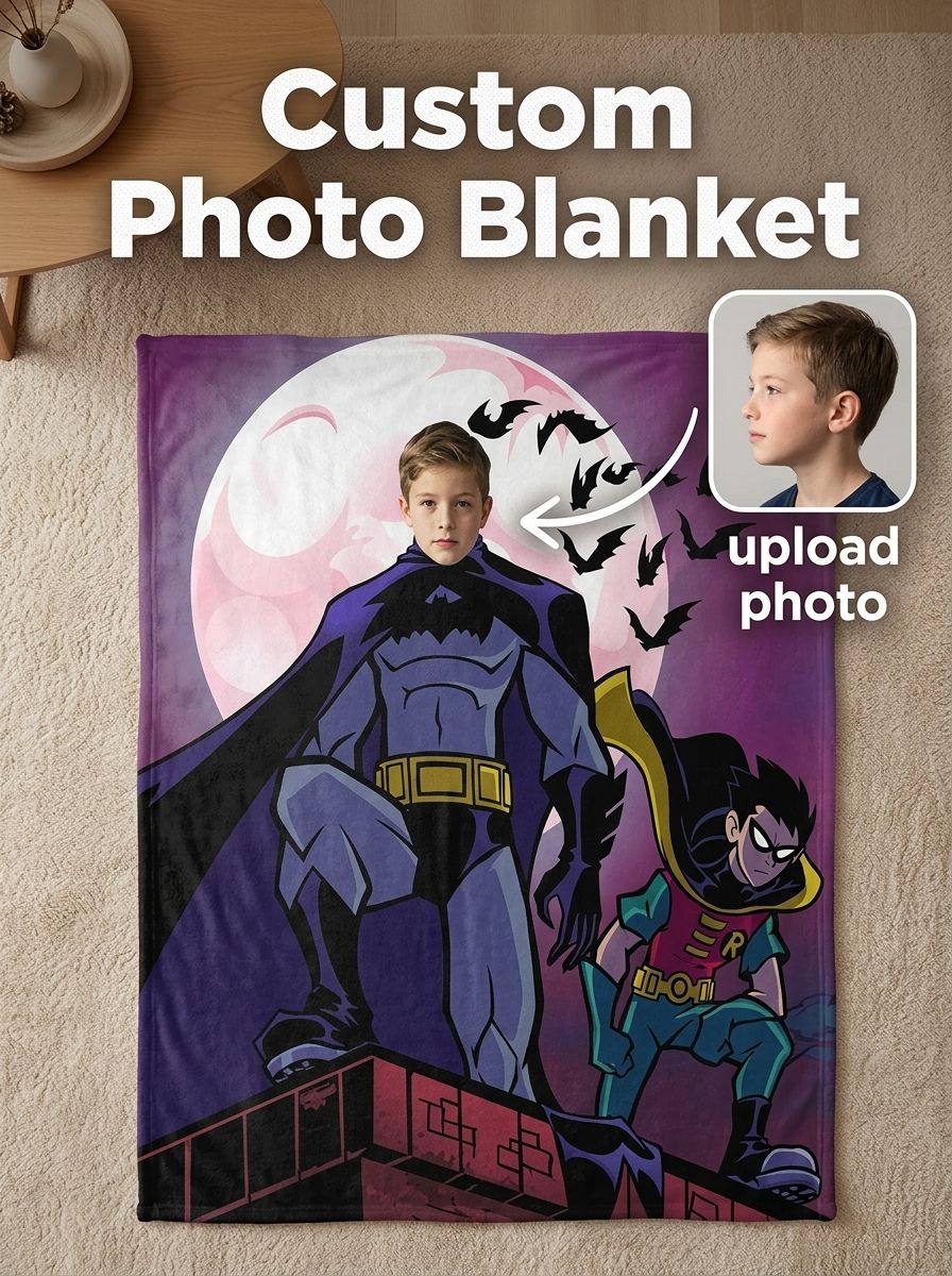 Custom Photo Face Superhero Flannel Blanket Ultra Soft Fleece Bed Throw Ideal Personalized Gift for Kids and Comic Fans