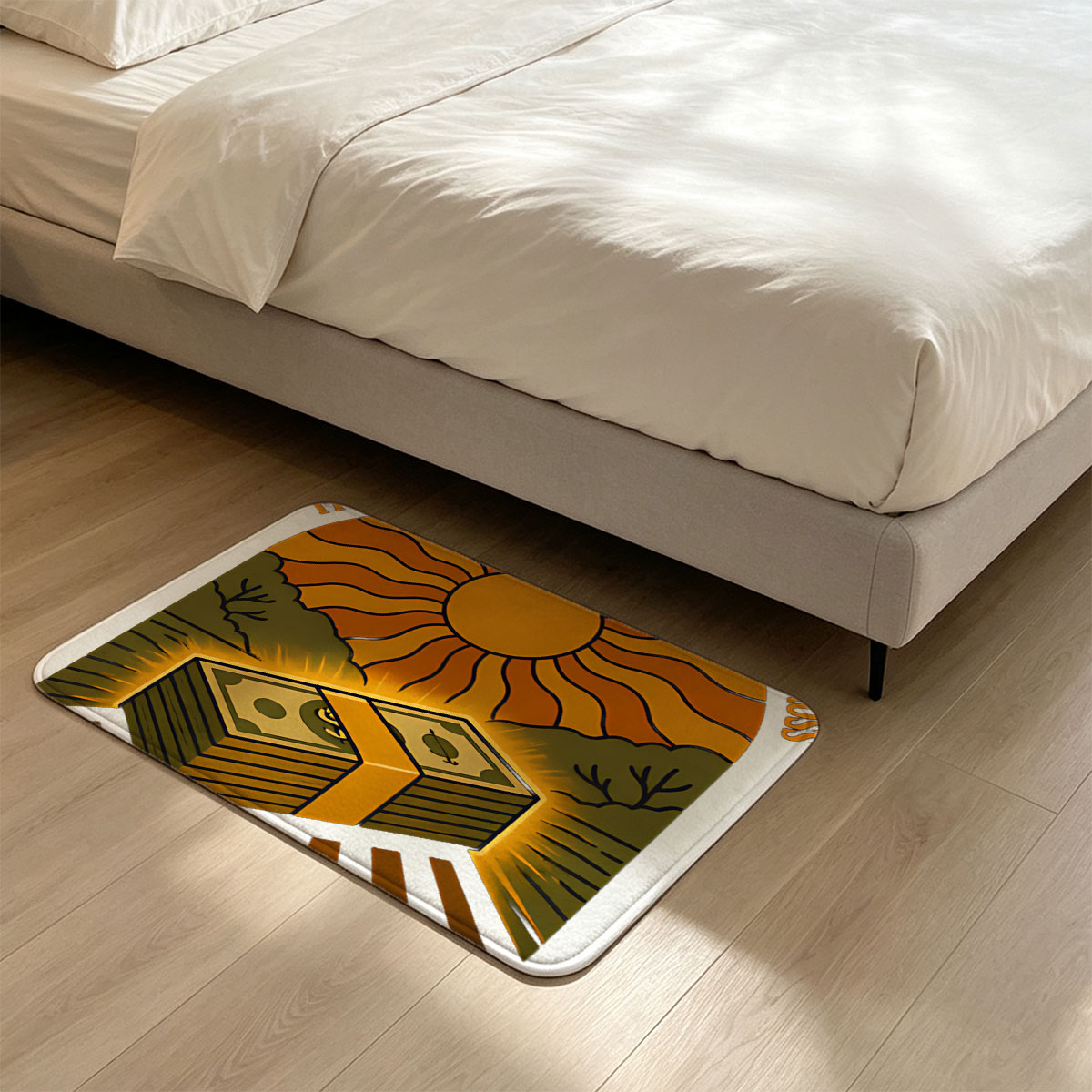 Money Glows Under the Sun: A Stack of Cash in a Radiant Landscape - Flannel floor mat