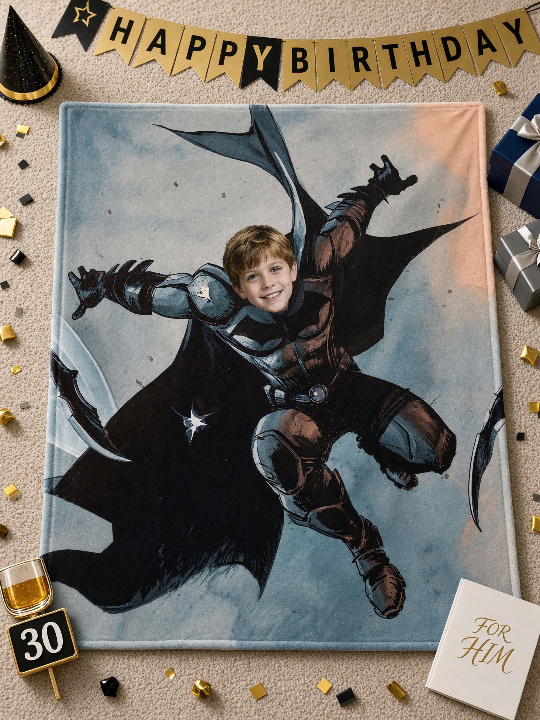 Custom Superhero Face Photo Blanket, Personalized Soft Flannel Throw for Kids and Adults, Ideal Cozy Hero Gift