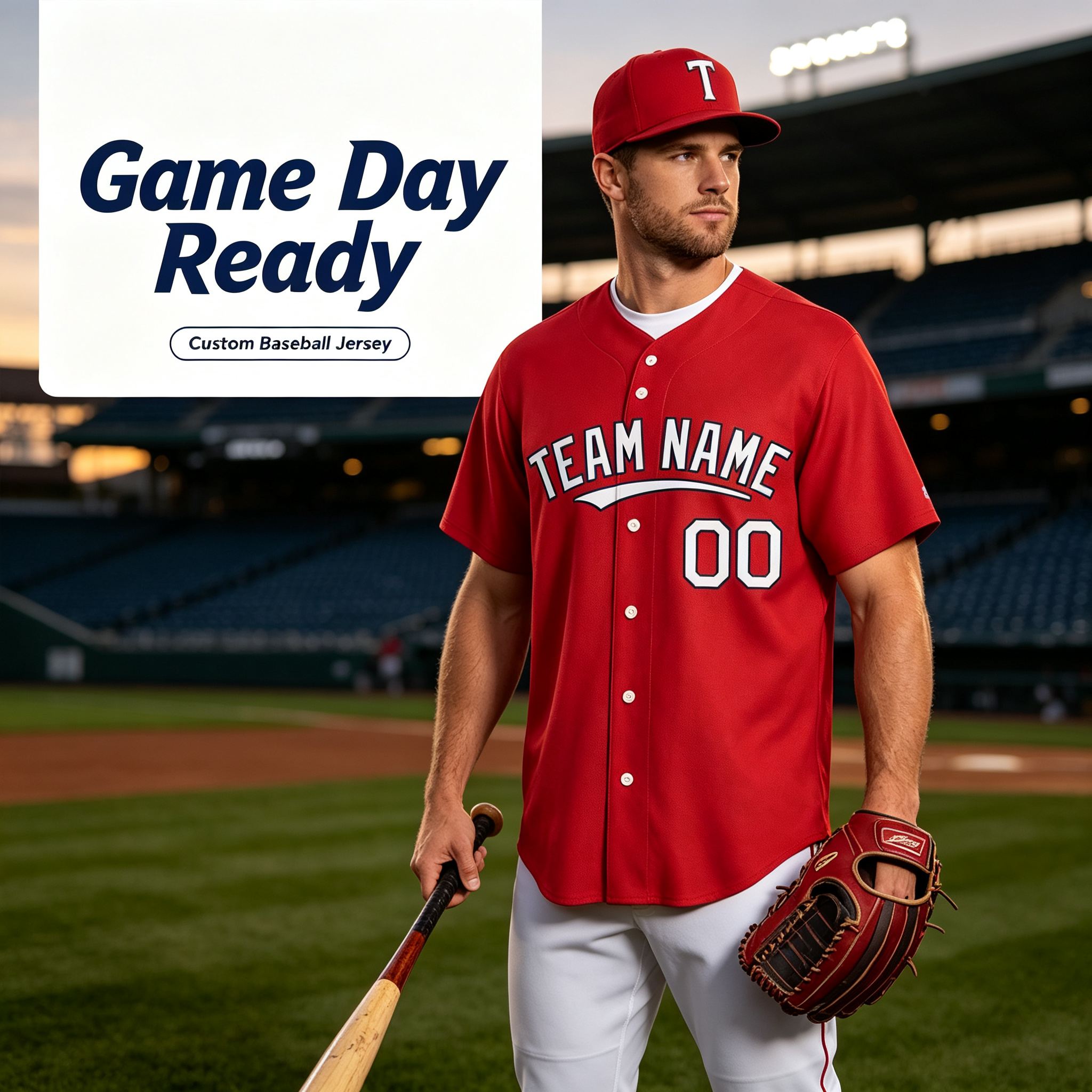 Custom Printed Boston City Style Baseball Jersey Red Full Button Short Sleeve For Men And Youth