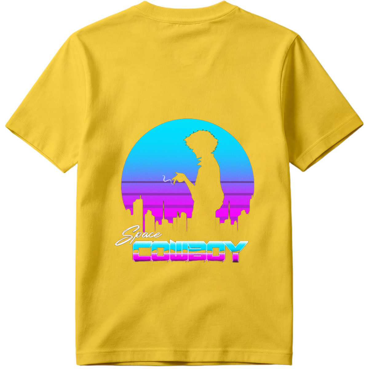 Space Cowboy - Silhouette of a Man Against a Neon Cityscape - Tee