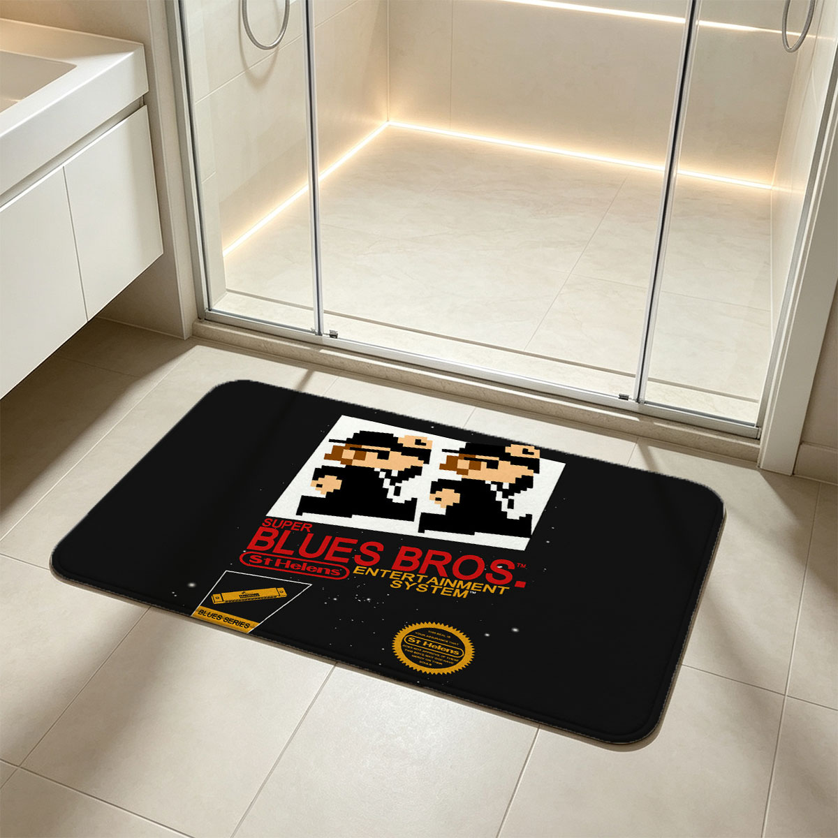 Super Blues Bros. Entertainment System: St Helens Blues Series Pixel Art Design - Flannel floor mat