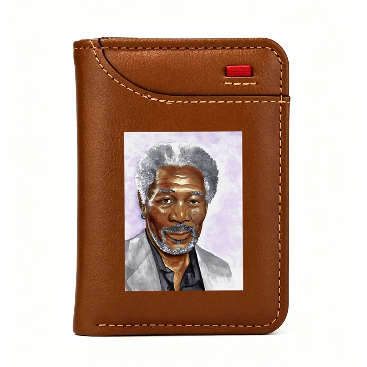 Portrait of an Elderly Man with Gray Hair and Beard, Wearing a White Jacket and Black Shirt, Set Against a Purple Background - Vertical Style Wallet
