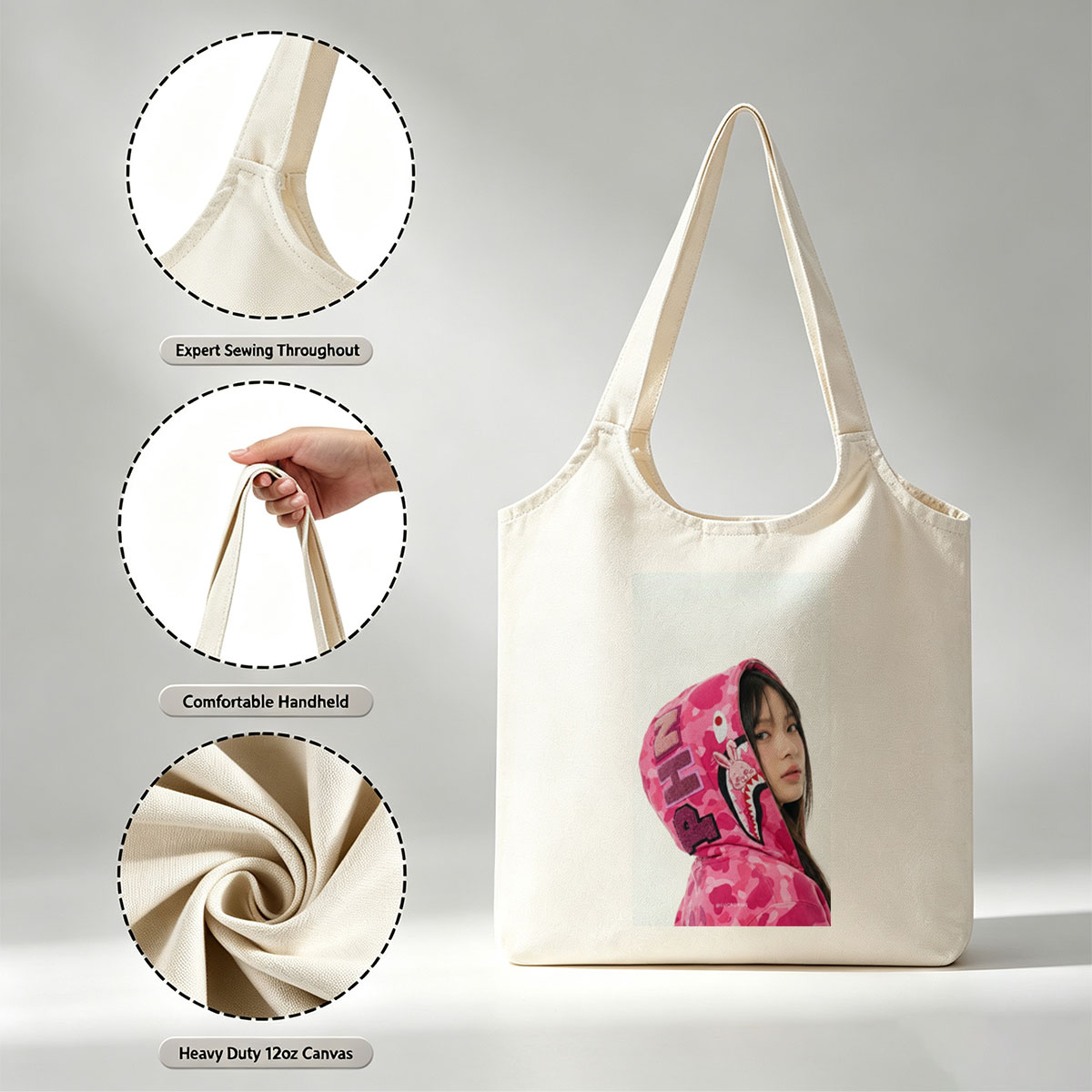 Lisa Blackpink Pink Camo Hoodie Fashion Portrait - Canvas shoulder bags/