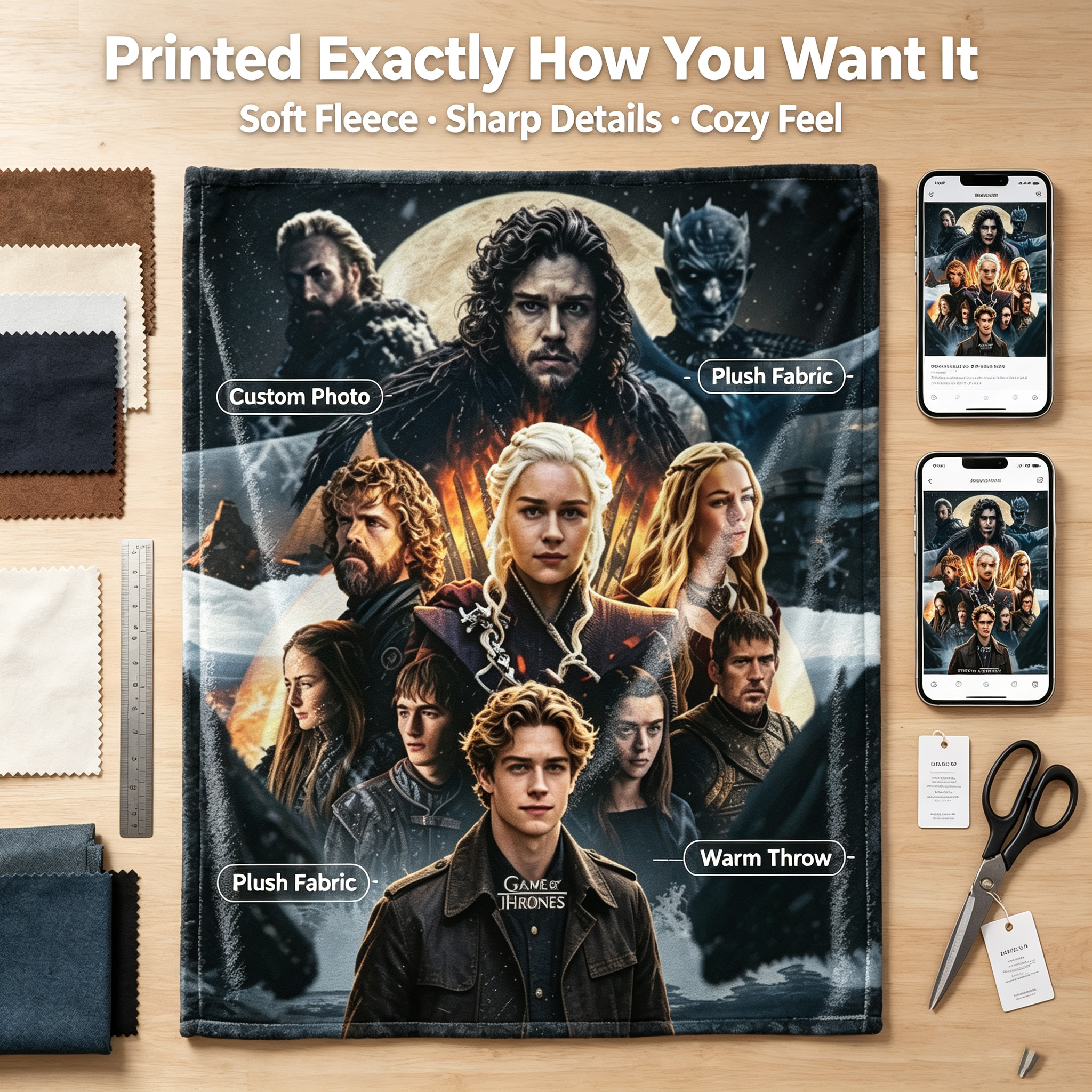Custom Face Blanket Game of Thrones Flannel Blanket for Couch, Bed, or Travel Perfect Gift for Fans and Collectors