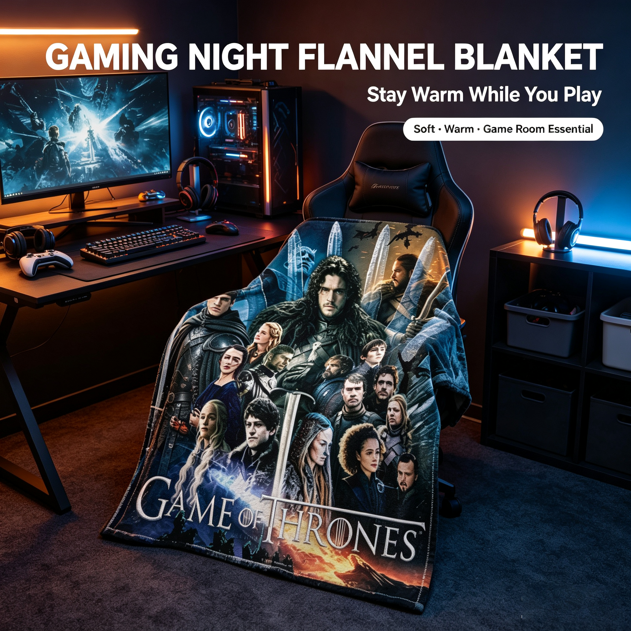 Custom Face Blanket Game of Thrones Flannel Blanket for Couch, Bed, or Travel – Perfect Gift for Fans and Collectors