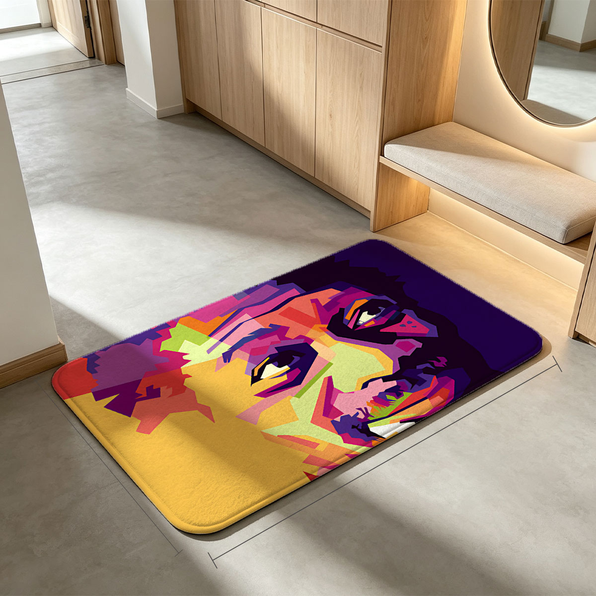 Colorful Abstract Portrait of a Man with Vibrant Geometric Patterns - Flannel floor mat